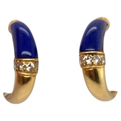 O. J. Perrin Lapis Lazuli, Diamond and 18K Gold Hoop Earrings by André Vassort