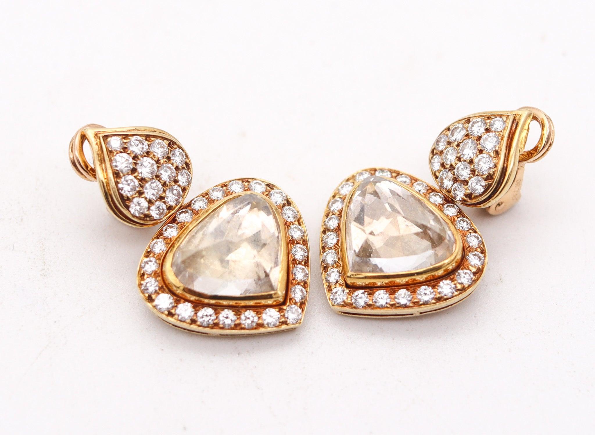 Modernist O. J. PERRIN Paris Dangle Drops Clips Earrings in 18Kt Gold With 2.82 Ctw For Sale