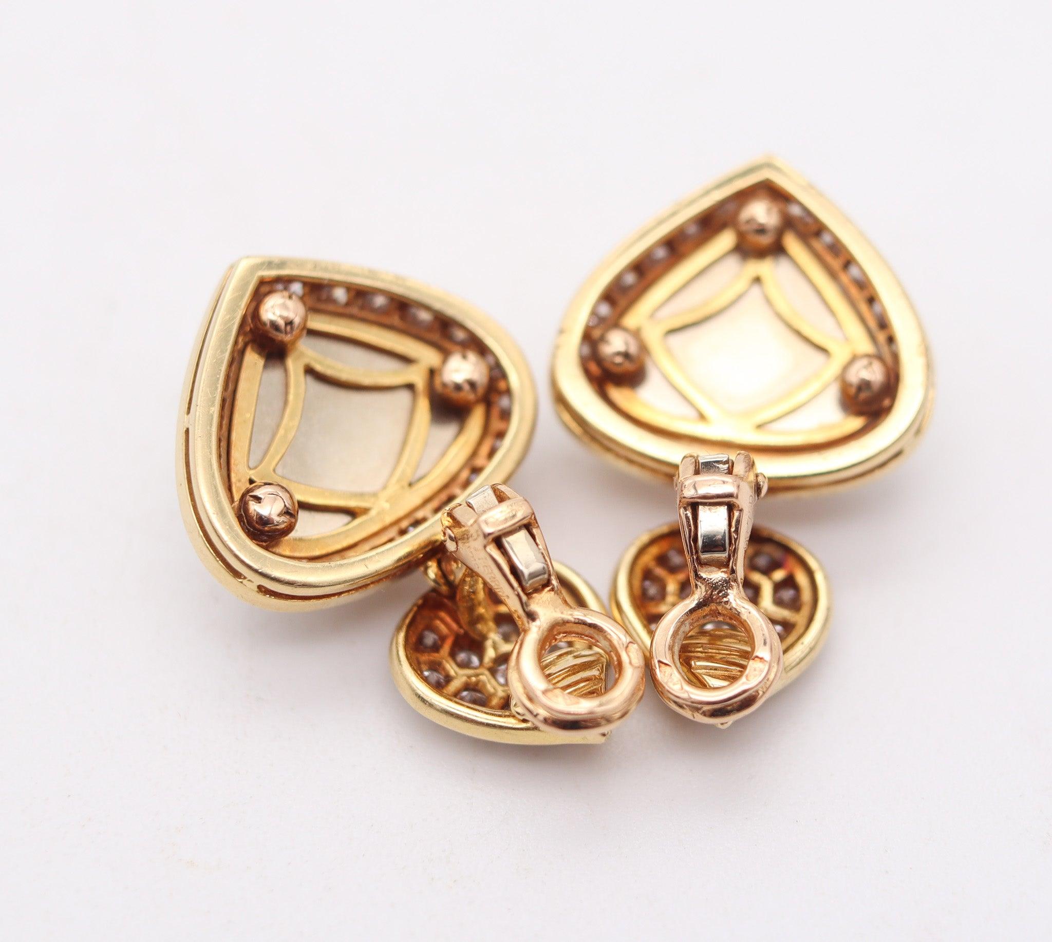 Brilliant Cut O. J. PERRIN Paris Dangle Drops Clips Earrings in 18Kt Gold With 2.82 Ctw For Sale