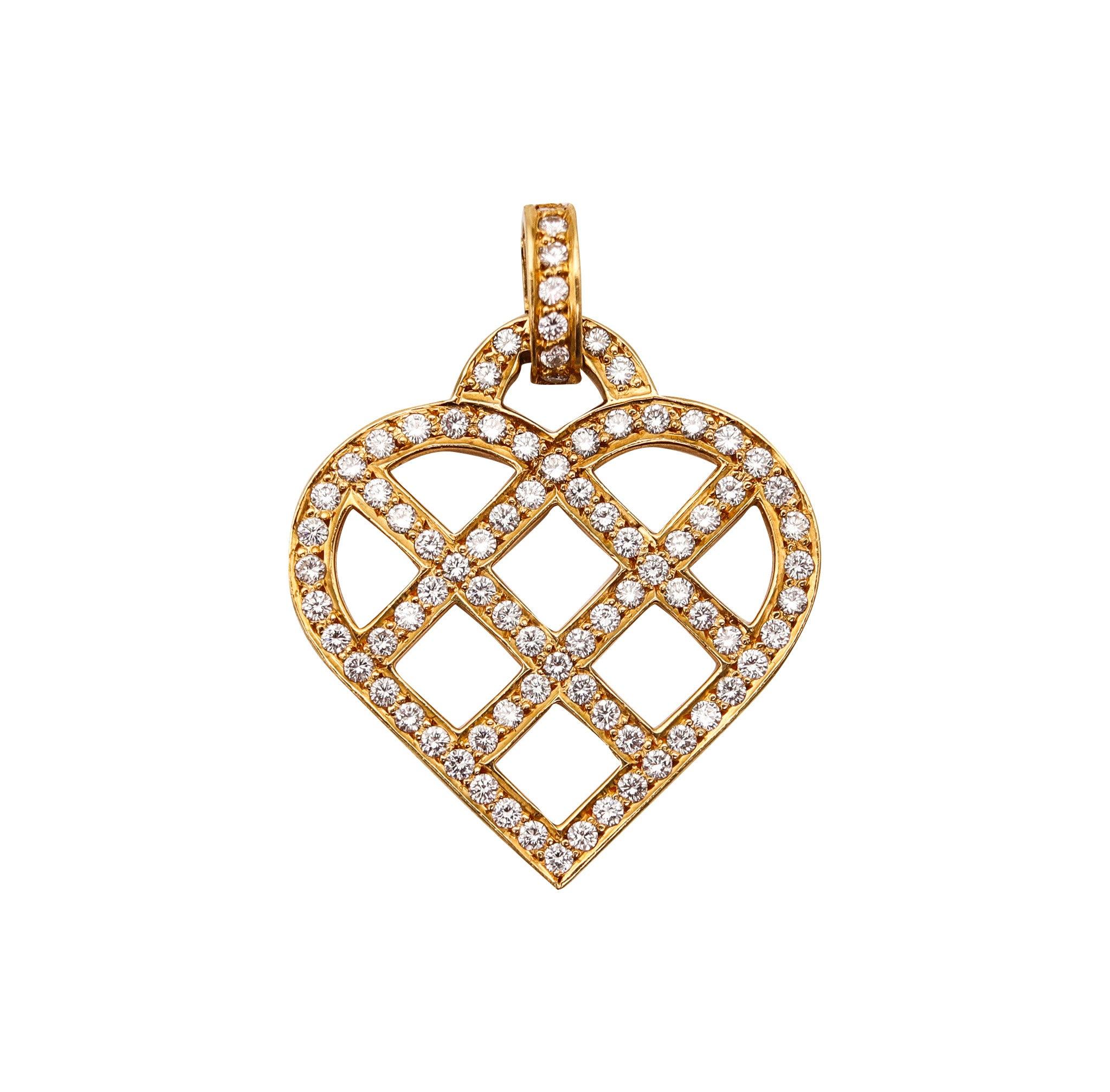 O. J. PERRIN Paris Geometric Heart Pendant in 18Kt Gold With 2.52 Ctw Diamonds For Sale 4