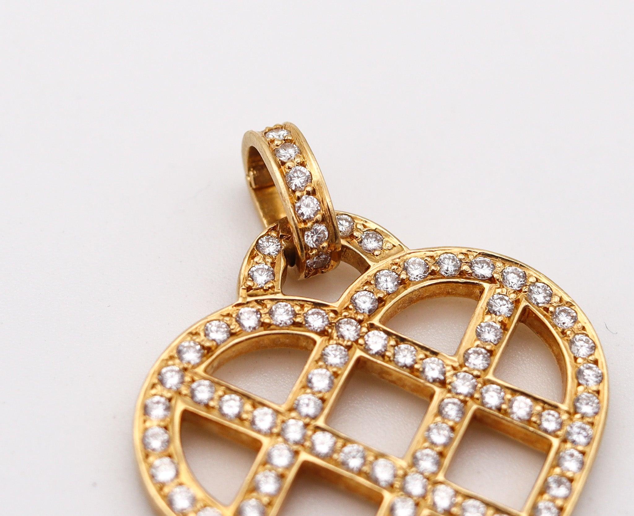 Modernist O. J. PERRIN Paris Geometric Heart Pendant in 18Kt Gold With 2.52 Ctw Diamonds For Sale
