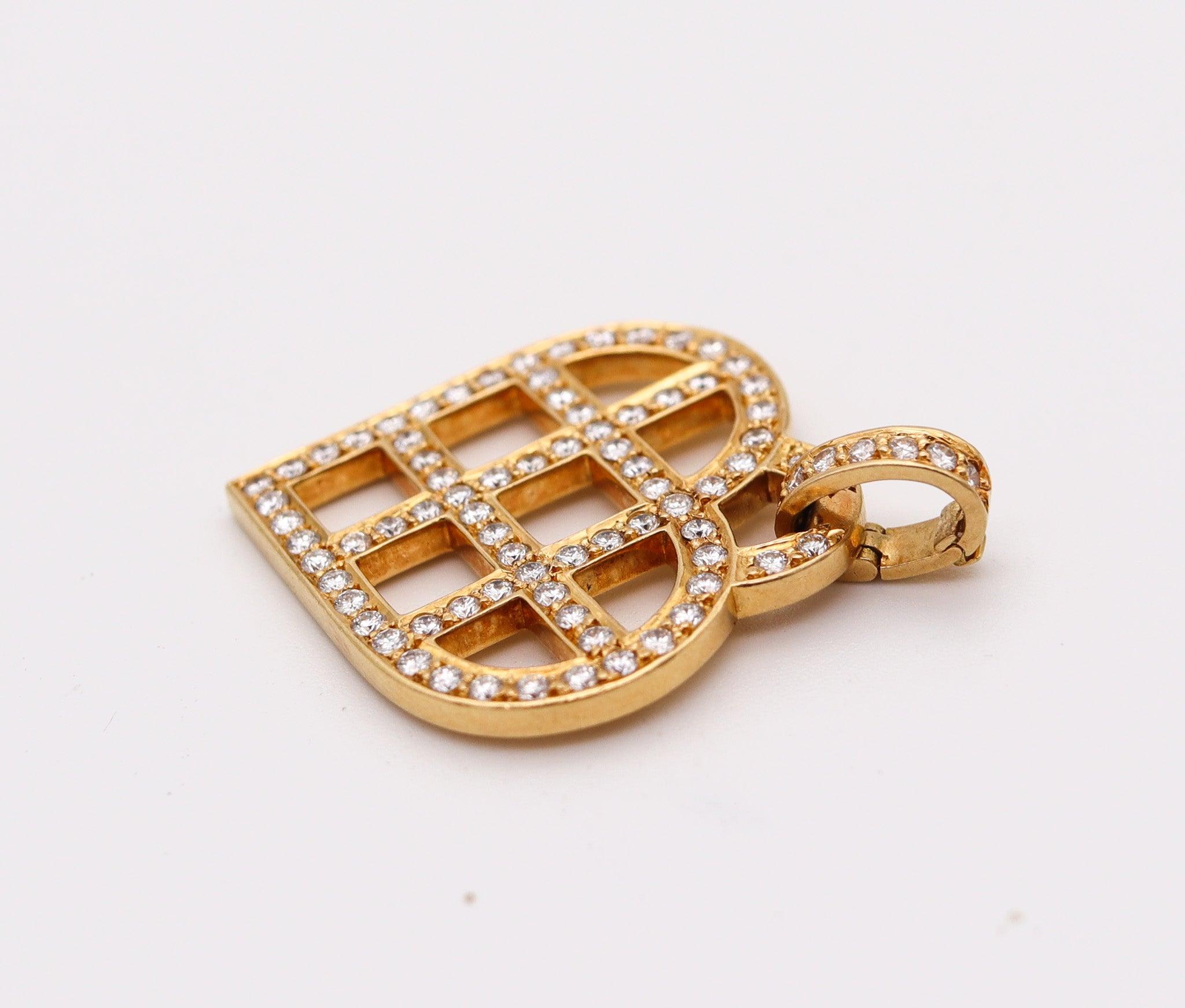 Brilliant Cut O. J. PERRIN Paris Geometric Heart Pendant in 18Kt Gold With 2.52 Ctw Diamonds For Sale