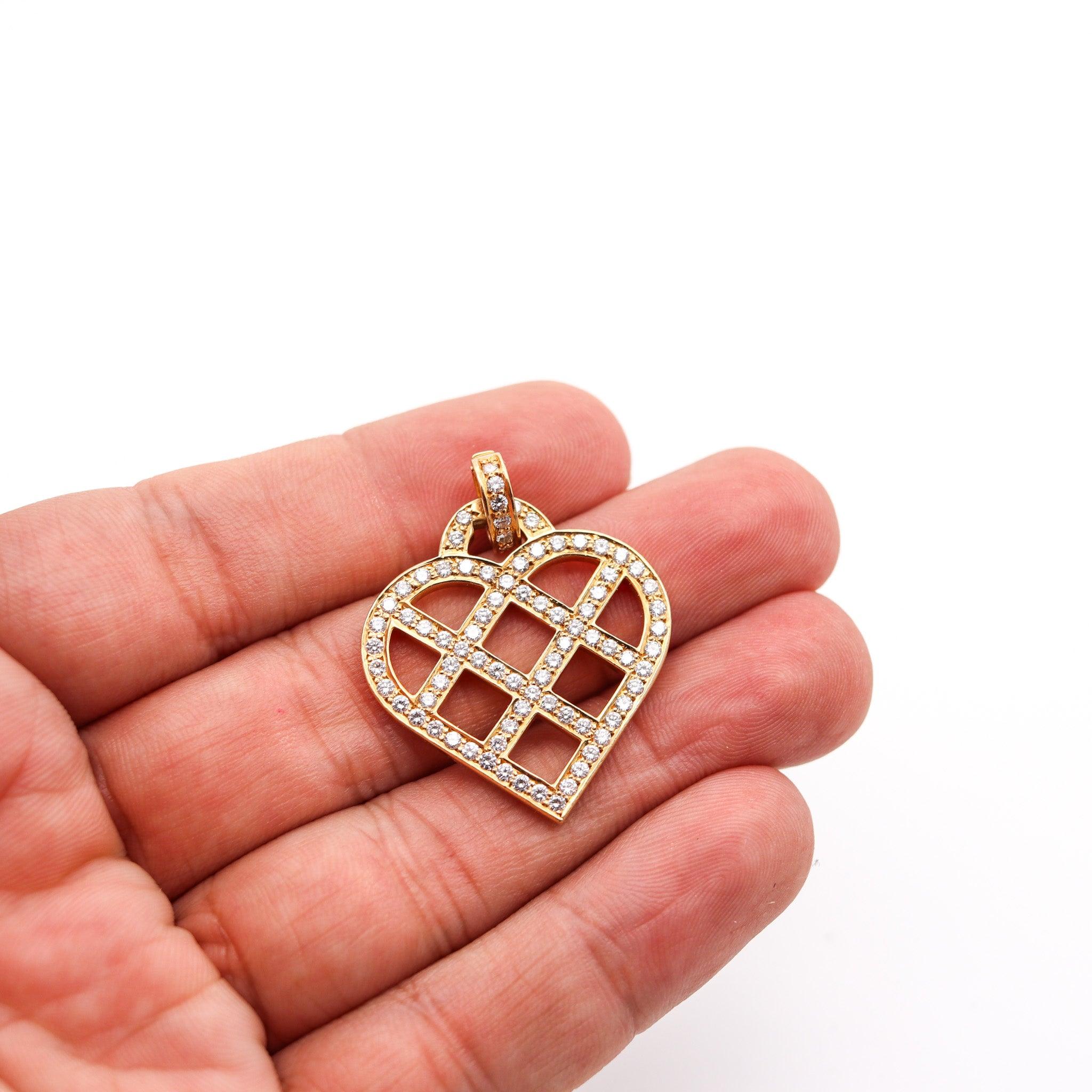 O. J. PERRIN Paris Geometric Heart Pendant in 18Kt Gold With 2.52 Ctw Diamonds For Sale 1