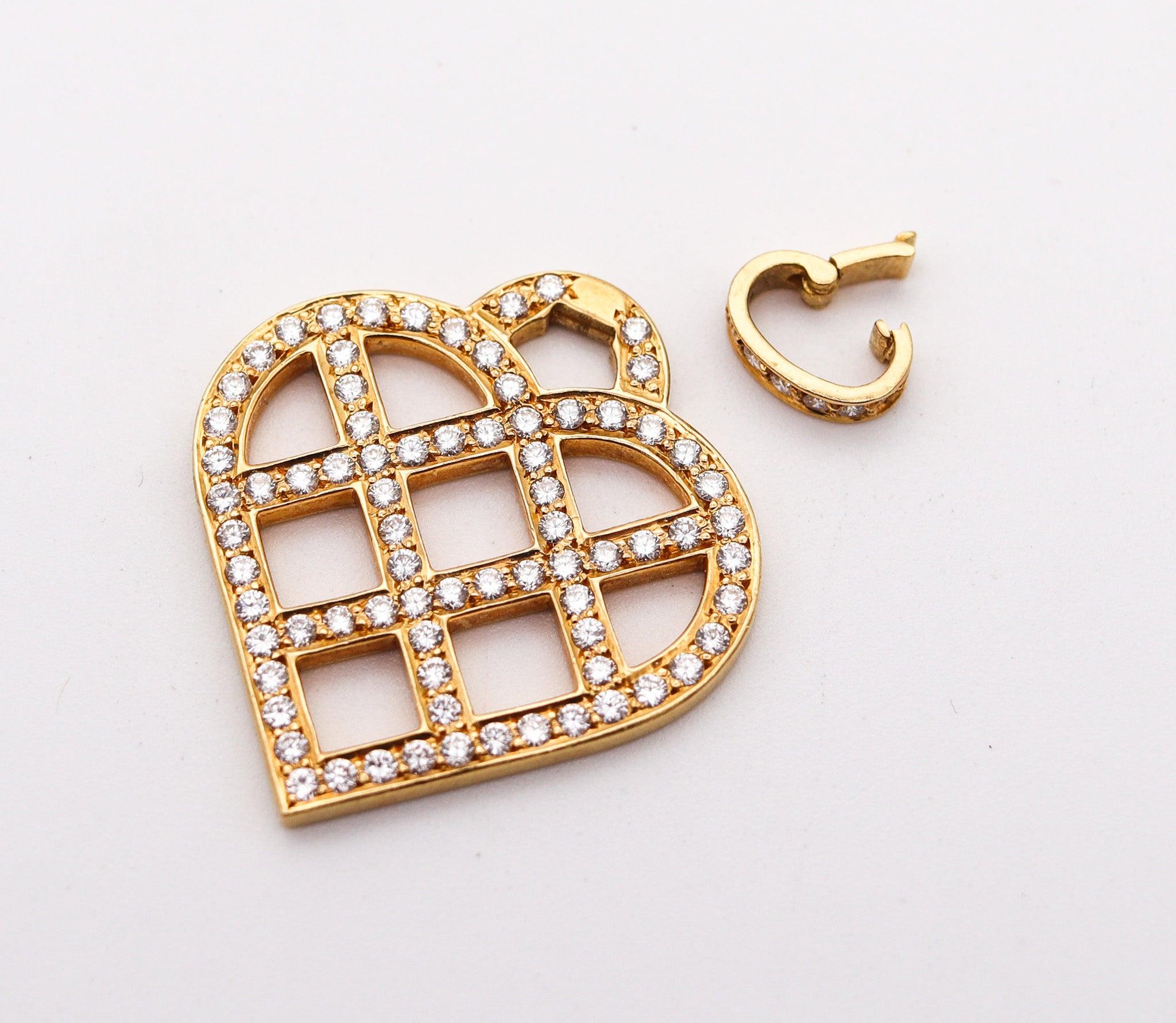 O. J. PERRIN Paris Geometric Heart Pendant in 18Kt Gold With 2.52 Ctw Diamonds For Sale 2