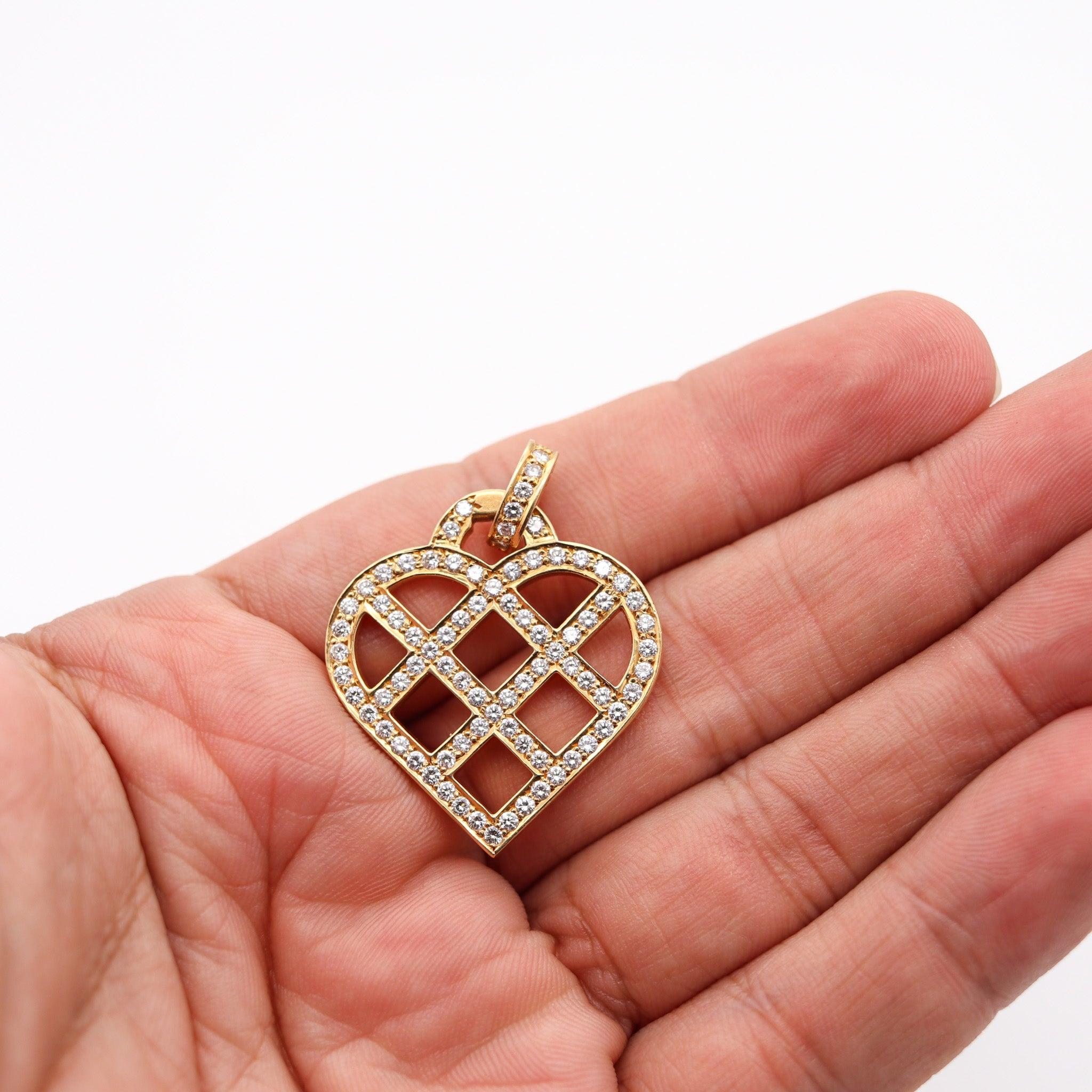 O. J. PERRIN Paris Geometric Heart Pendant in 18Kt Gold With 2.52 Ctw Diamonds For Sale 3