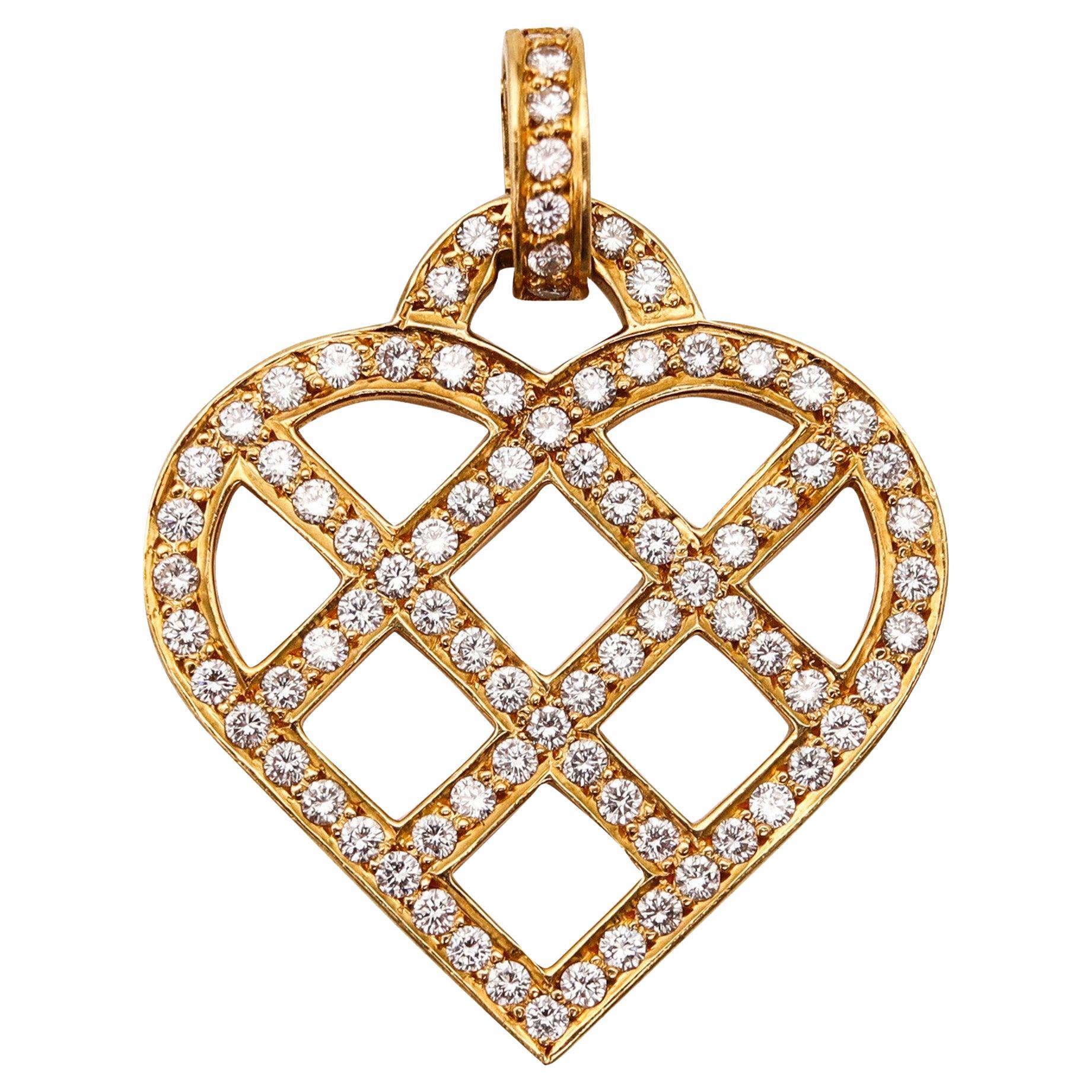 O. J. PERRIN Paris Geometric Heart Pendant in 18Kt Gold With 2.52 Ctw Diamonds