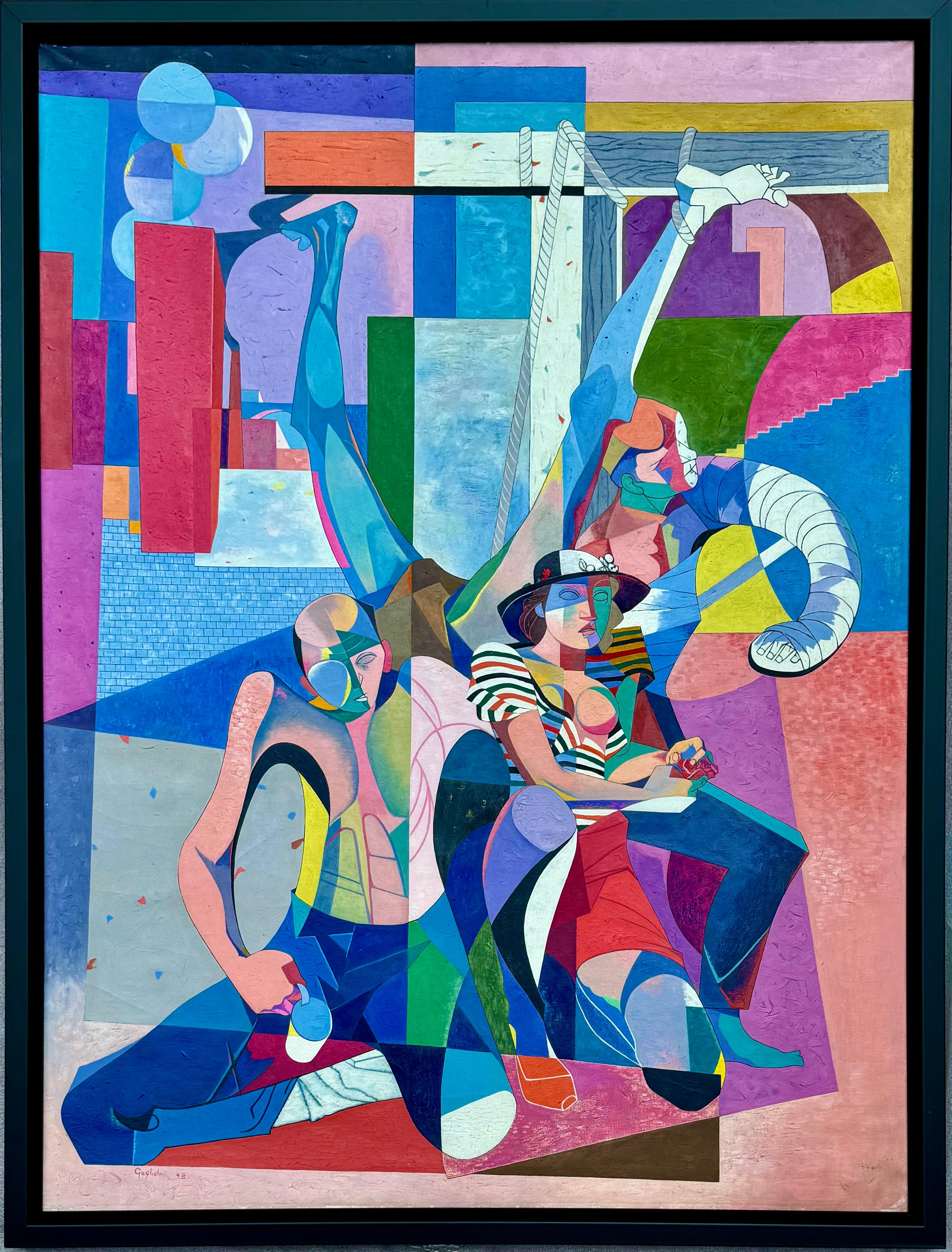 Figurativo Cubista Surrealista Abstracción Mediados Siglo XX Moderno Americano Grande - Painting de O. Louis Guglielmi