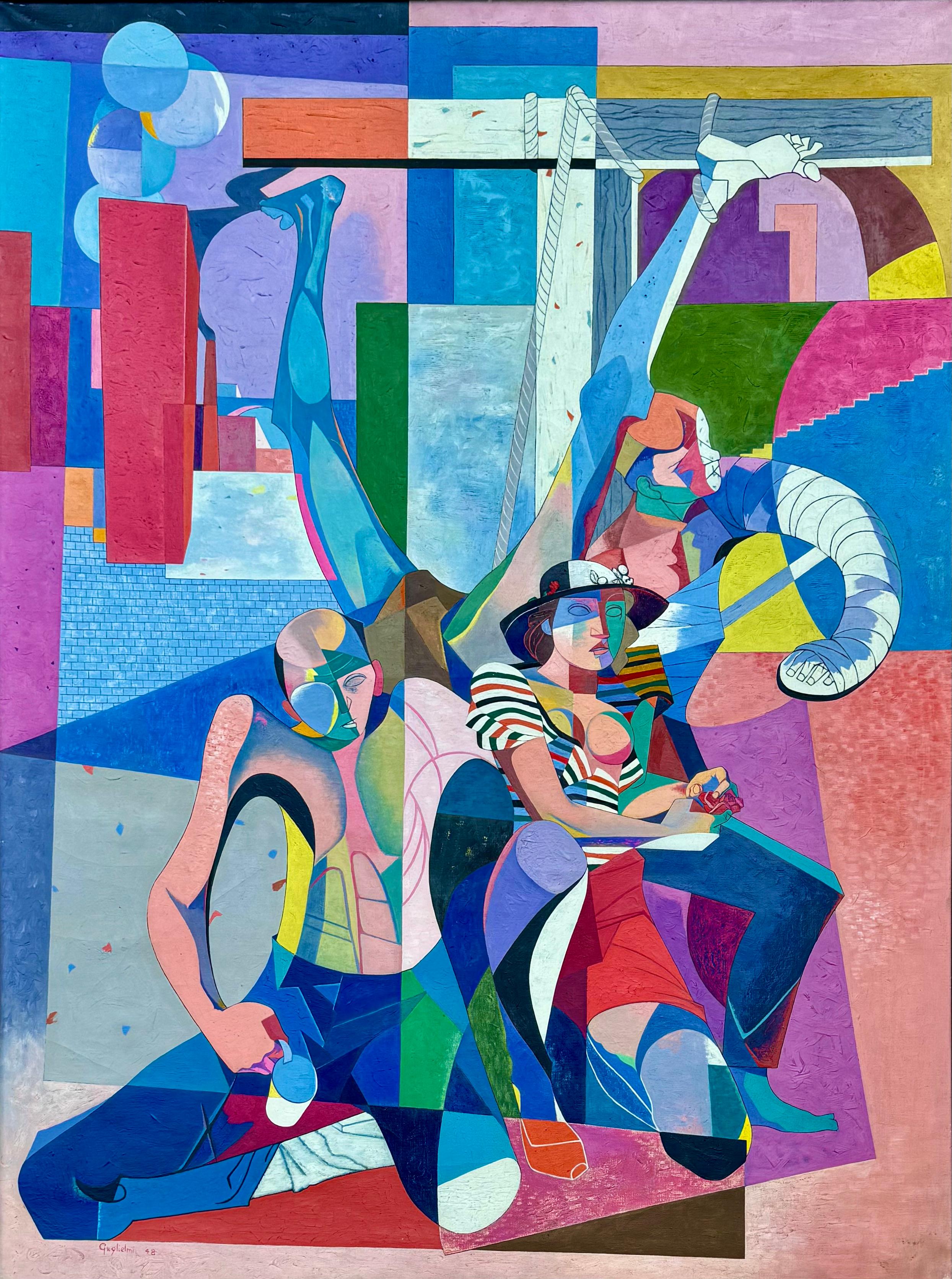 Figurative Cubist Surrealist Abstraction Mid 20th Century American Modern Large