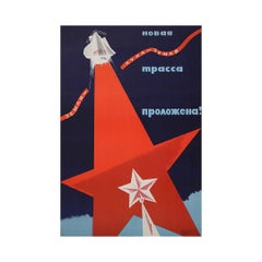 1968 original Soviet poster - New Moon–Earth route paved! - Cold War space race
