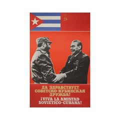 1974 Soviet Poster Soviet Cuban Friendship Brezhnev Castro