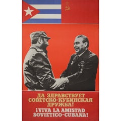 1974 Soviet Poster Soviet Cuban Friendship Brezhnev Castro
