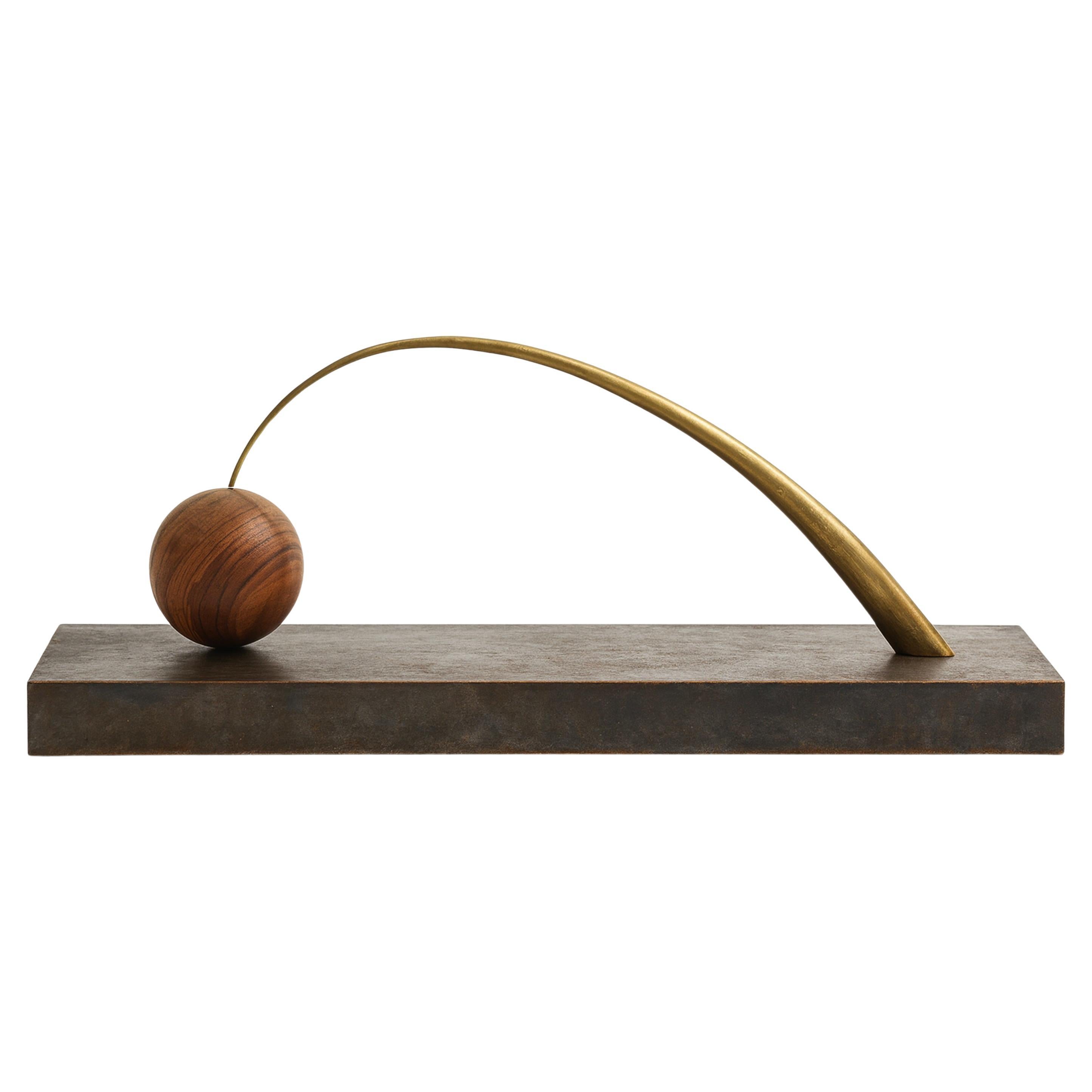 O Nada Entre — Oxidized Steel, Patinated Brass 
Wood Contemporary Sculpture For Sale