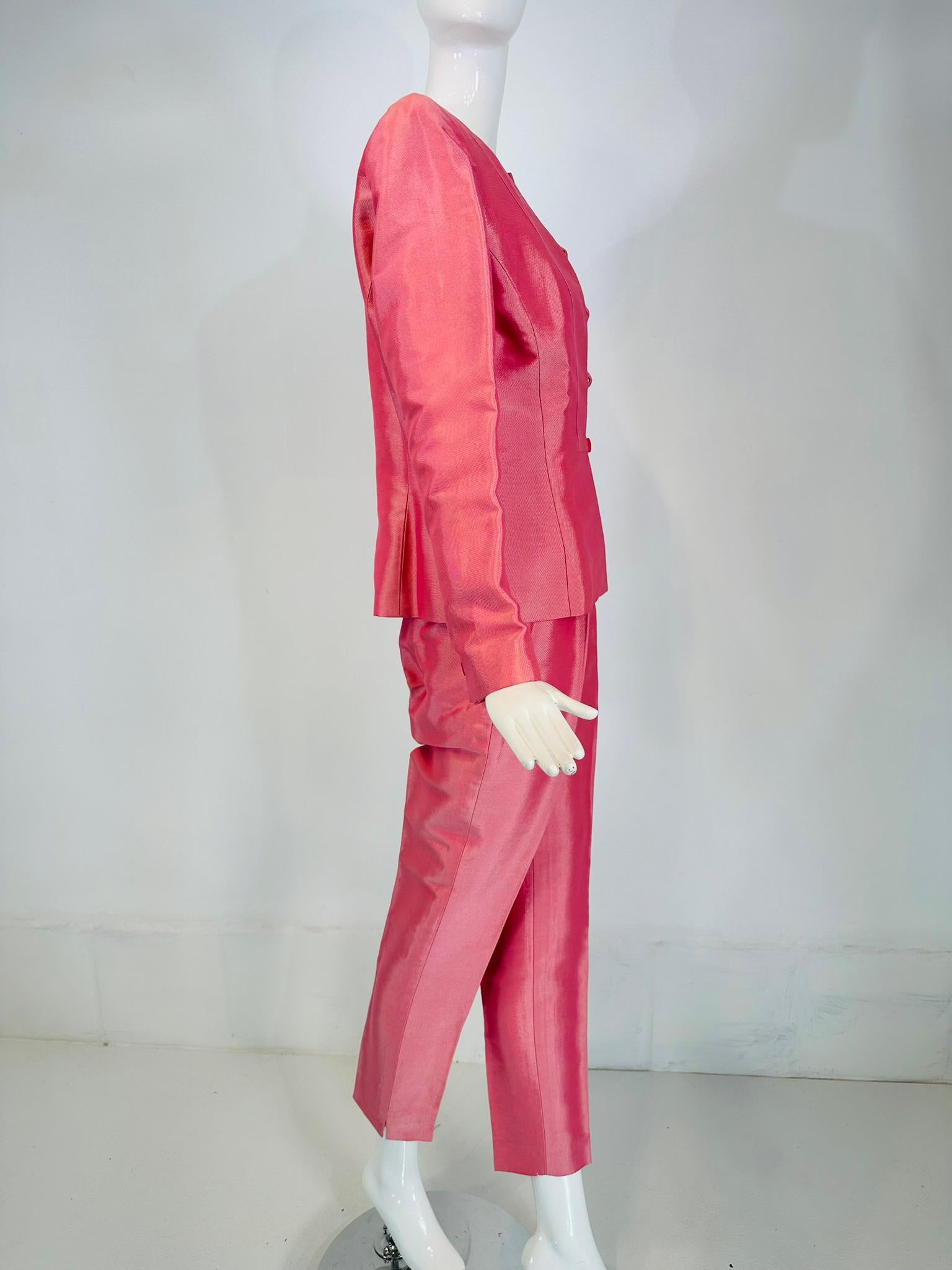 Rosa O Oscar, Oscar De La Renta 3 pezzi. Giacca e pantalone rosa con paillettes  Set di pantaloni  4 in vendita