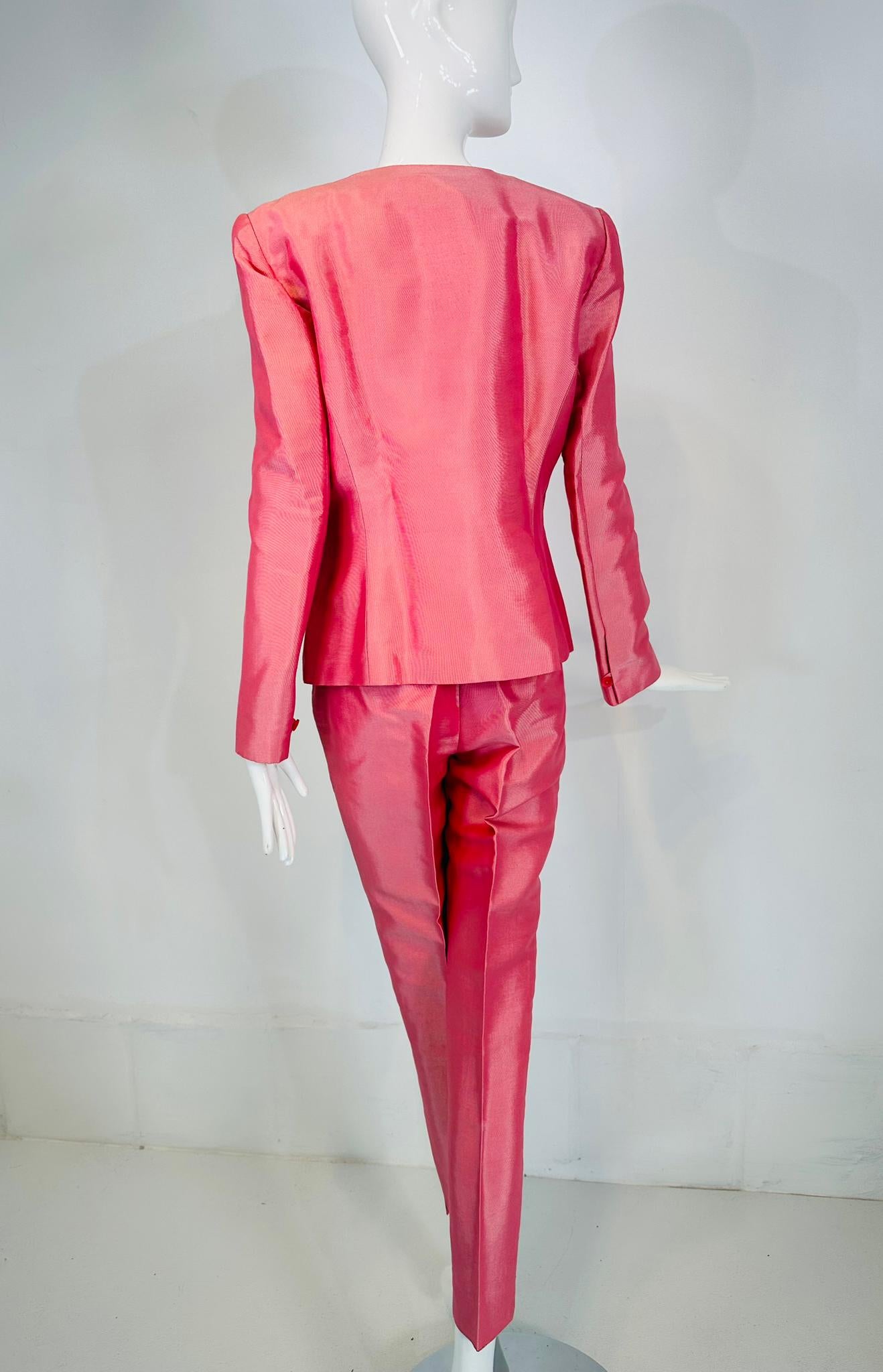 Donna O Oscar, Oscar De La Renta 3 pezzi. Giacca e pantalone rosa con paillettes  Set di pantaloni  4 in vendita
