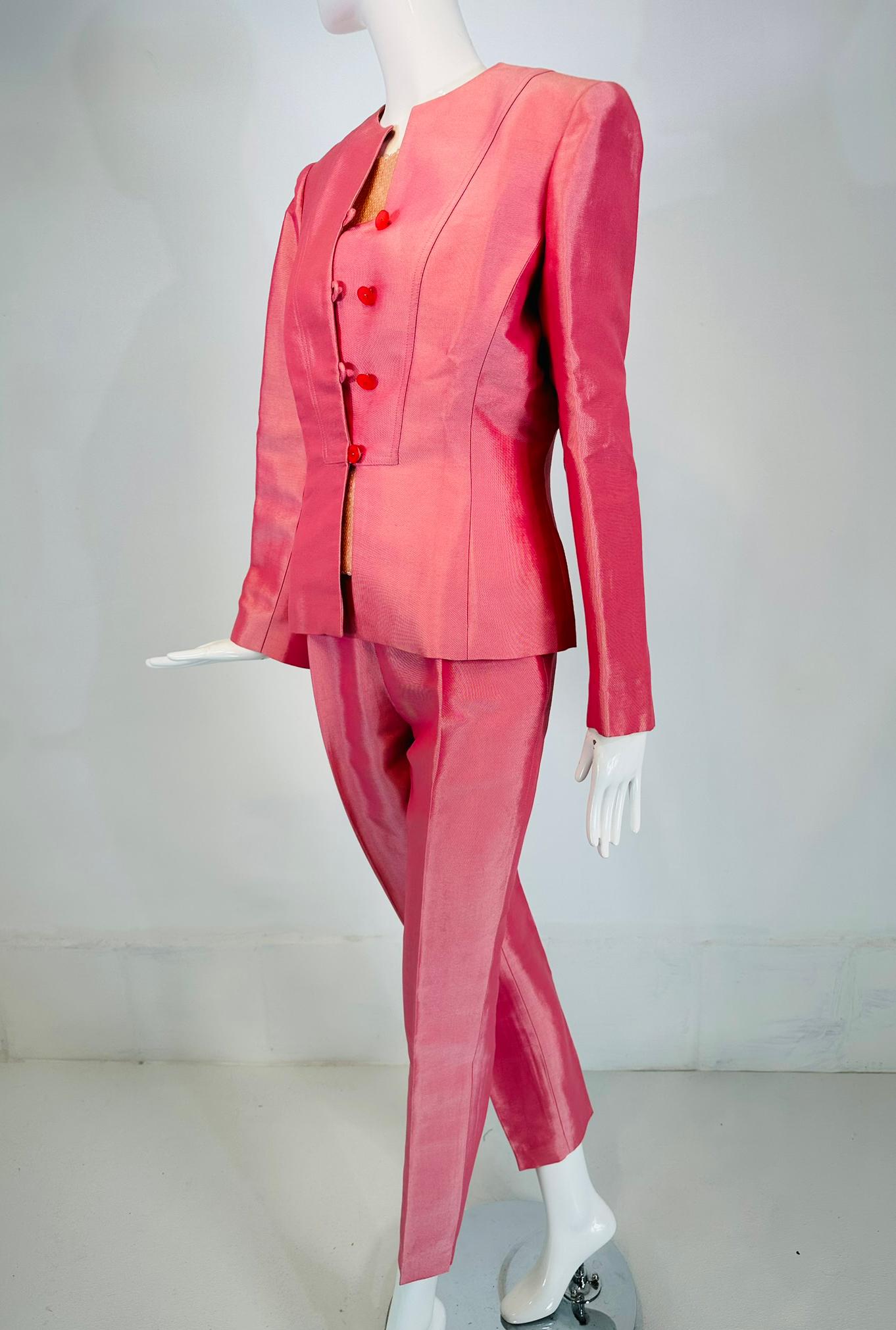 O Oscar, Oscar De La Renta 3 pezzi. Giacca e pantalone rosa con paillettes  Set di pantaloni  4 in vendita 2