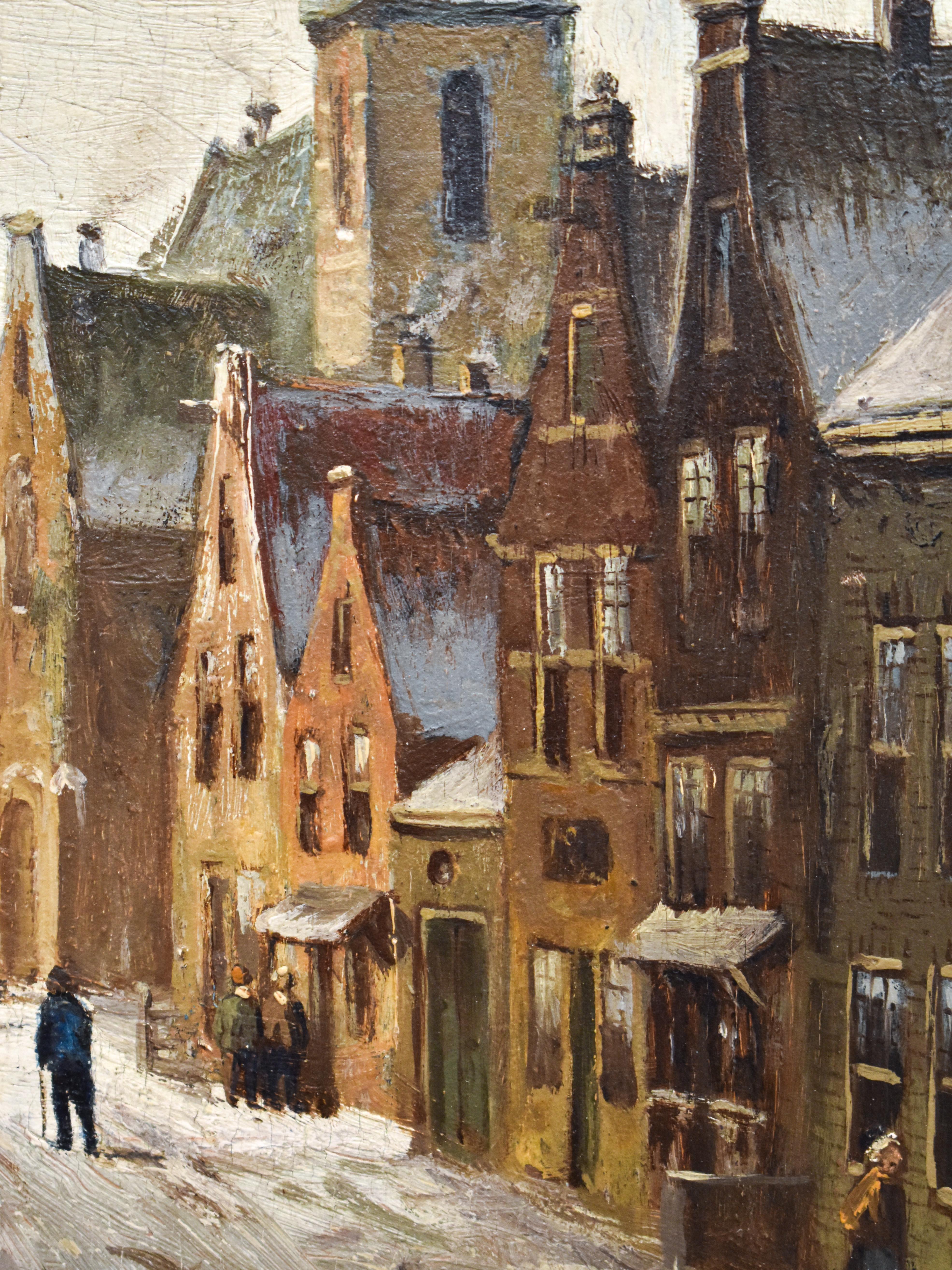Cityscape in wintertime - O. R. de Jongh (1812-1896) - Oil paint on panel For Sale 7