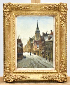 Cityscape in wintertime - O. R. de Jongh (1812-1896) - Oil paint on panel