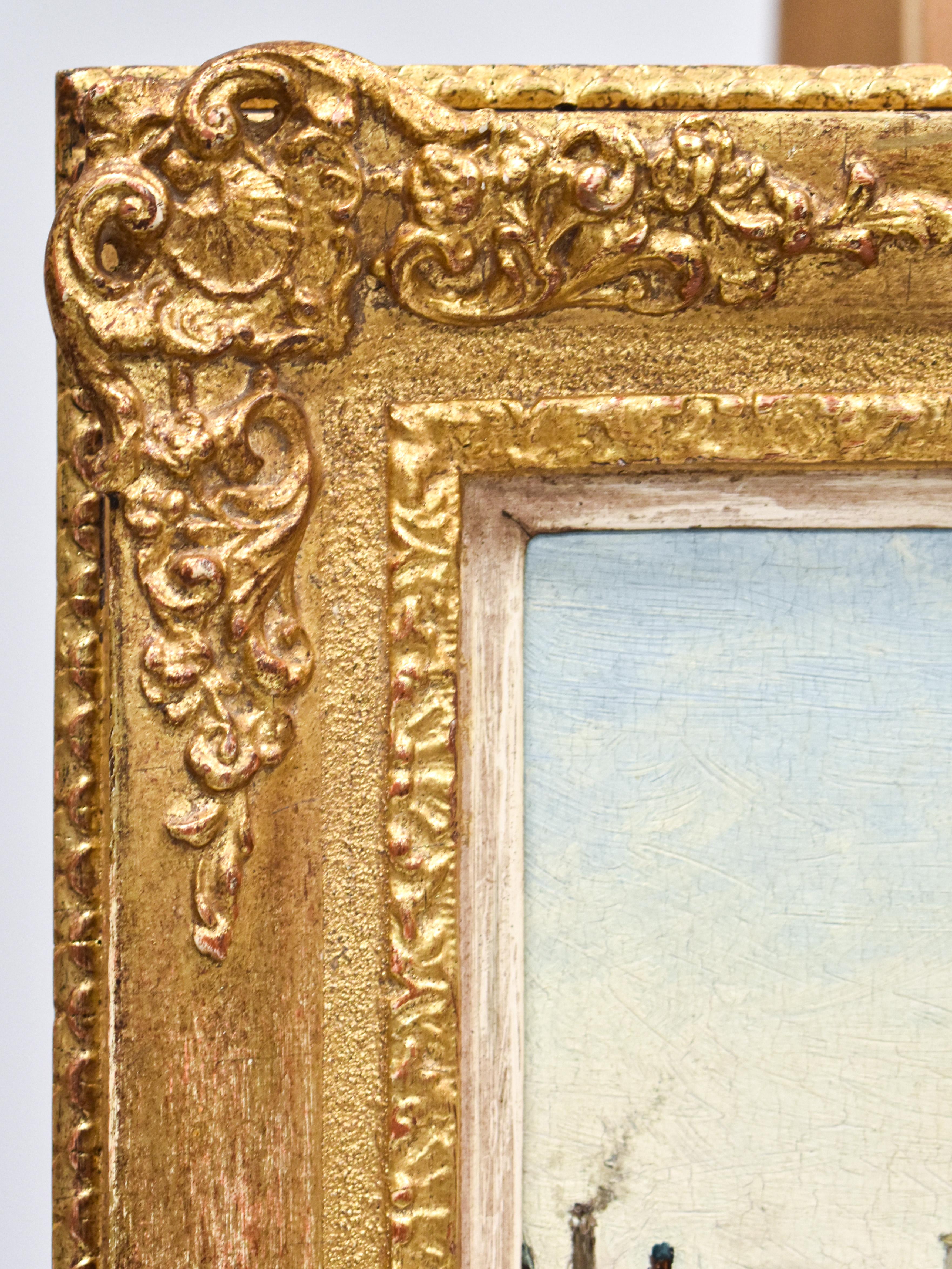 Cityscape in wintertime - O. R. de Jongh (1812-1896) - Oil paint on panel For Sale 1