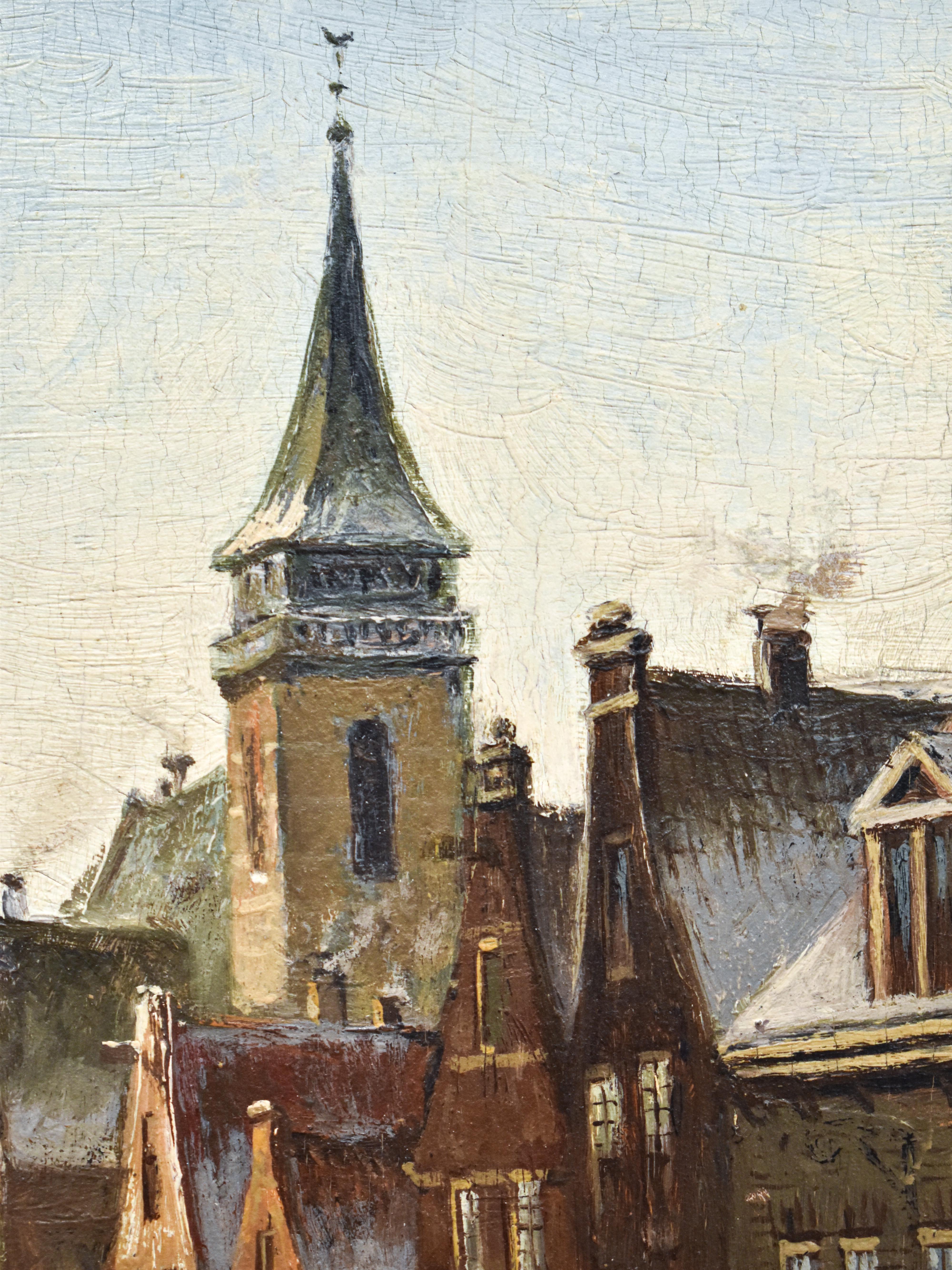 Cityscape in wintertime - O. R. de Jongh (1812-1896) - Oil paint on panel For Sale 2