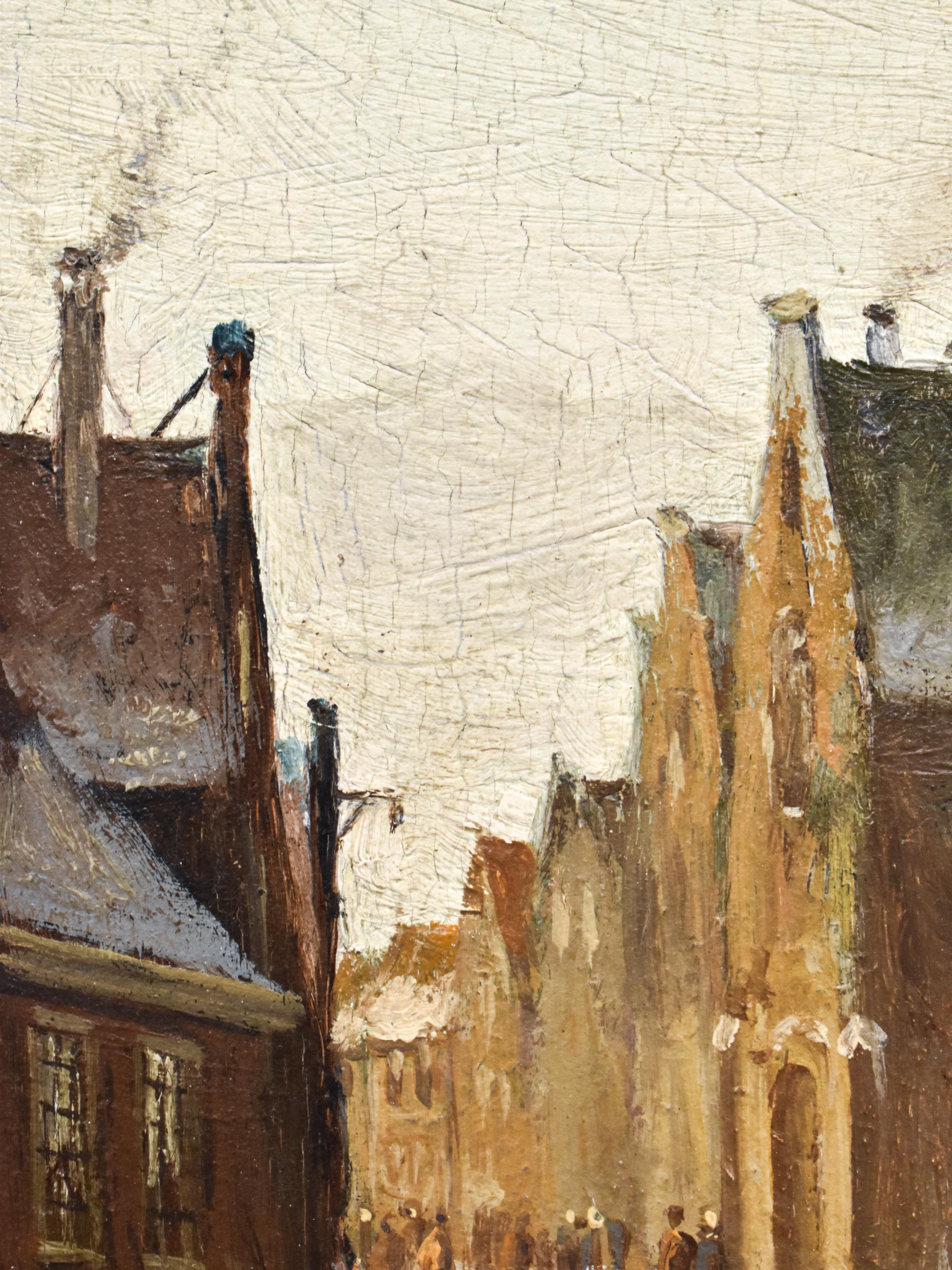 Cityscape in wintertime - O. R. de Jongh (1812-1896) - Oil paint on panel For Sale 3