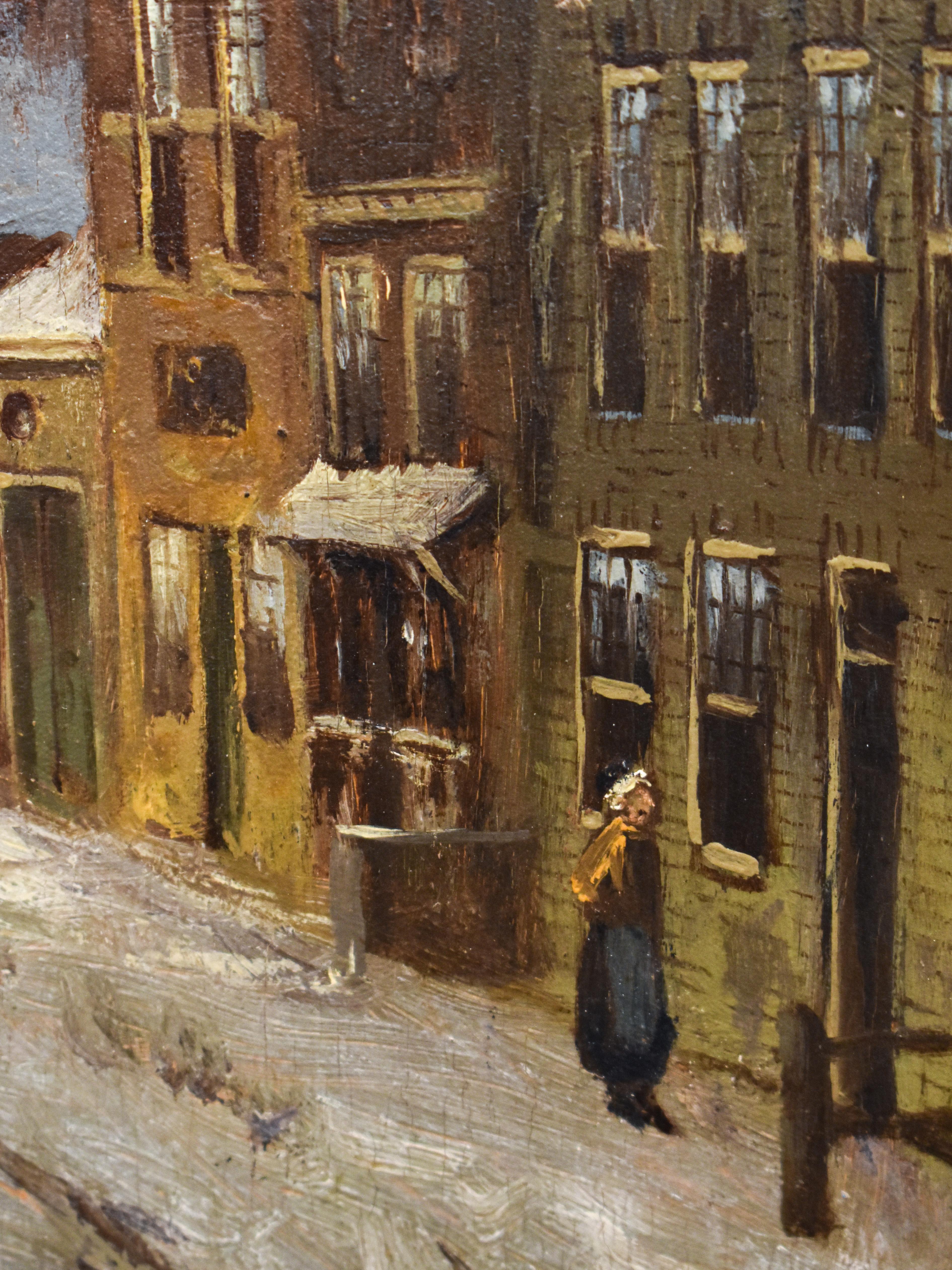 Cityscape in wintertime - O. R. de Jongh (1812-1896) - Oil paint on panel For Sale 4