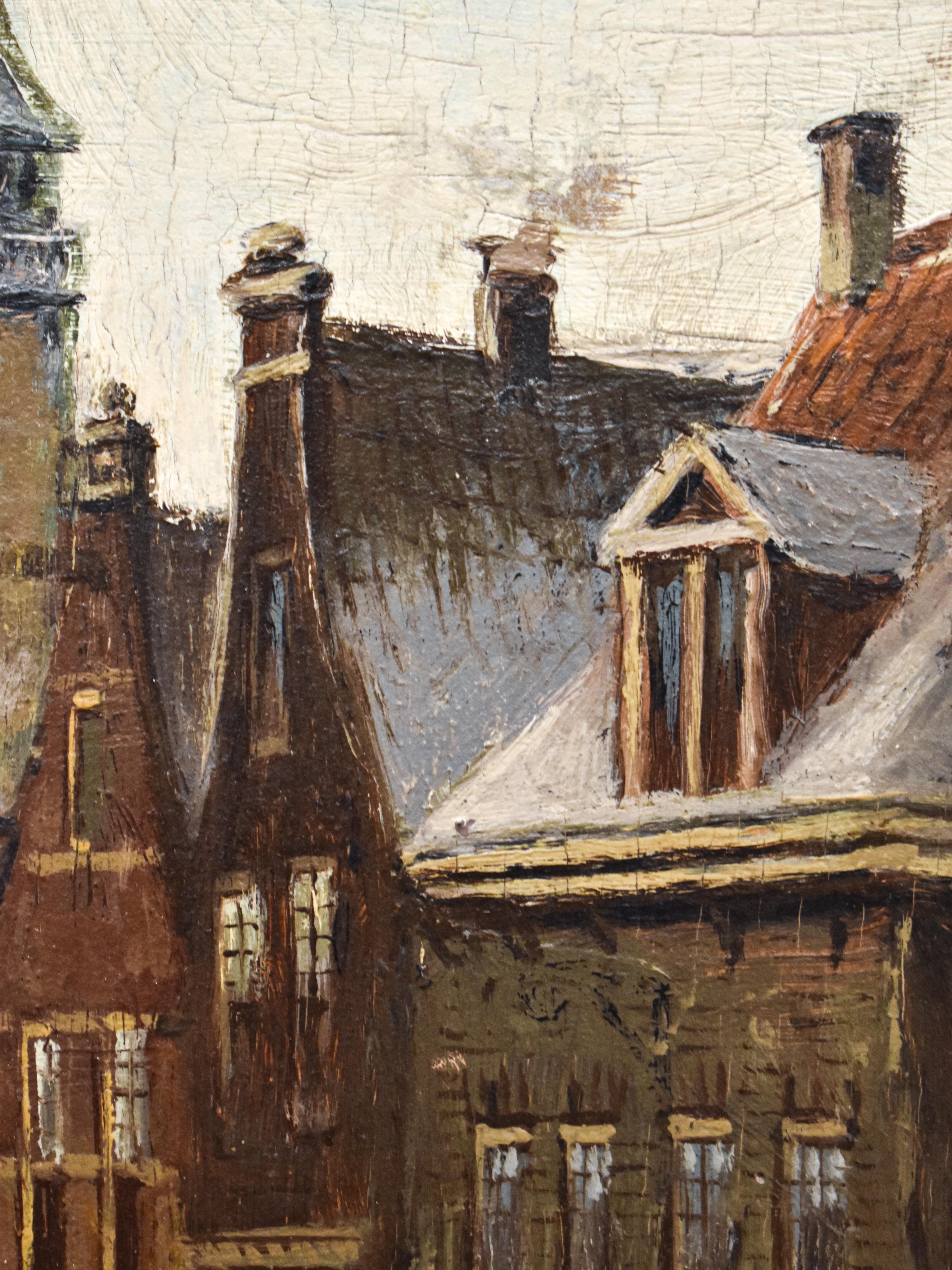 Cityscape in wintertime - O. R. de Jongh (1812-1896) - Oil paint on panel For Sale 5