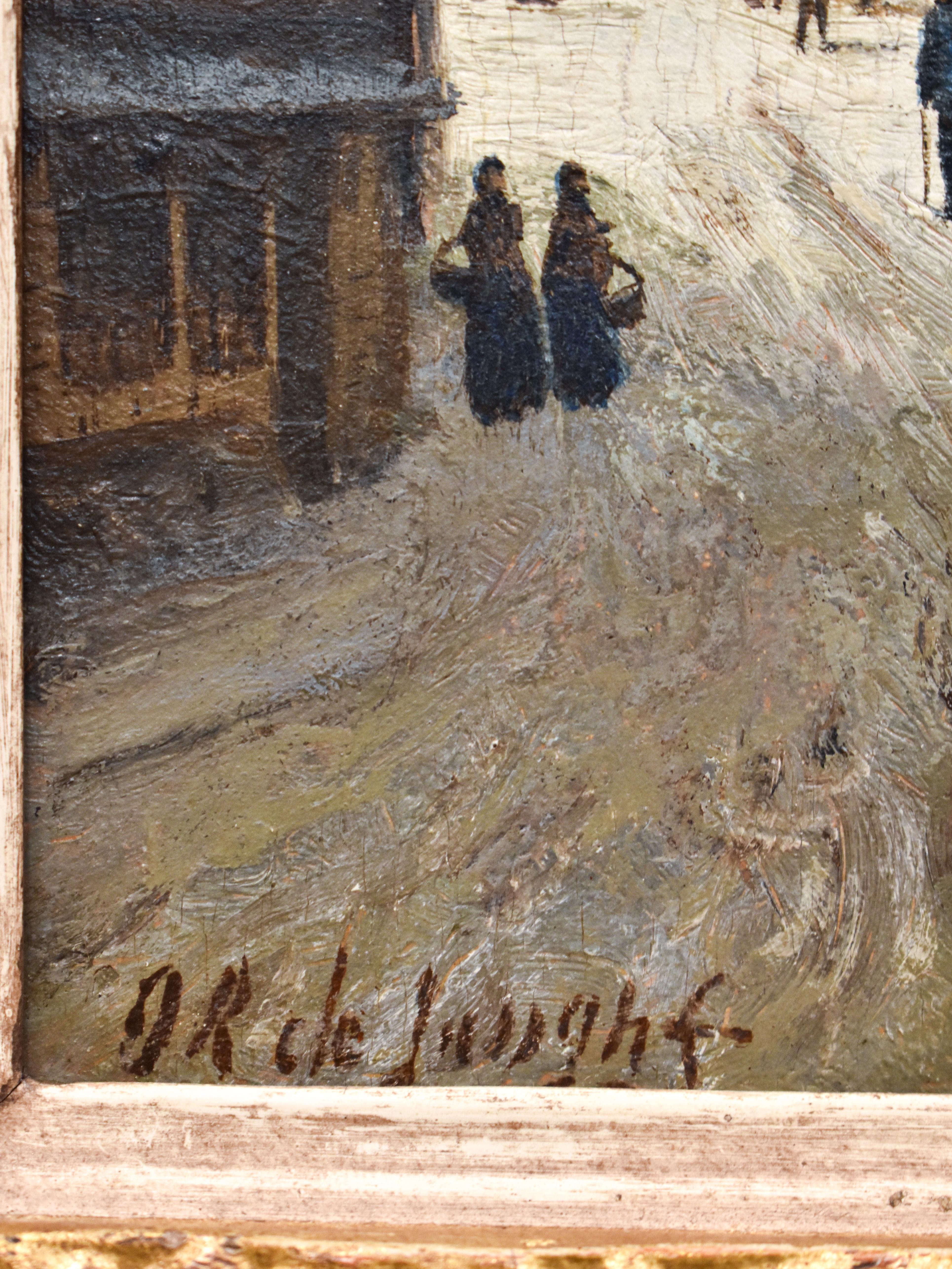 Cityscape in wintertime - O. R. de Jongh (1812-1896) - Oil paint on panel For Sale 6
