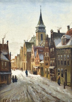 Cityscape in wintertime - O. R. de Jongh (1812-1896) - Oil paint on panel