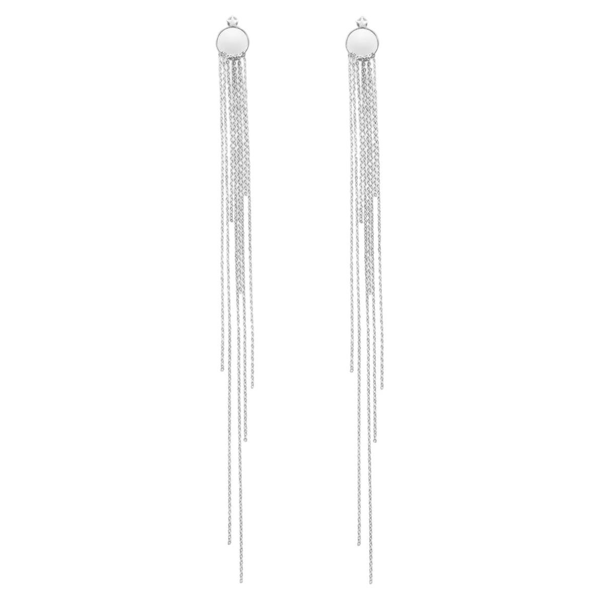 O Rain Earrings with Chains in 925 Silver & Cubic Zirconia Studs by O Sh For Sale