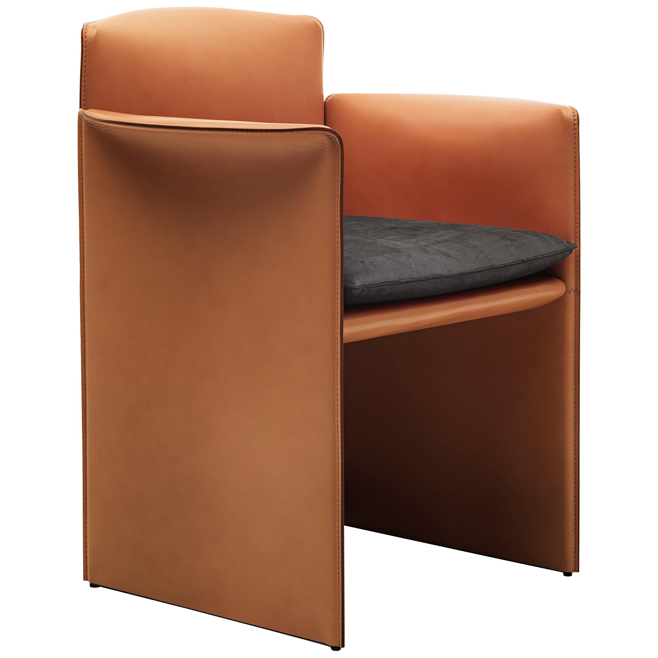 21st Century Modern Small Armchair Fully Upholstered In Hide Leather