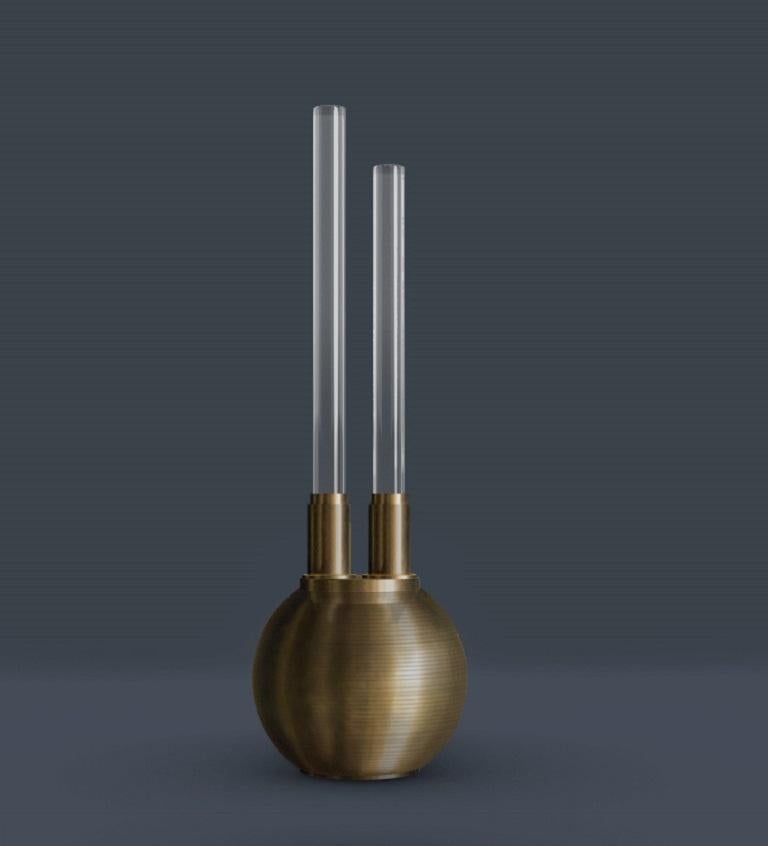O_11 Floor lamp by Jan Garncarek.
Dimensions: D 40 x H 127 cm.
Material: Brass, frosted glass.
Subtle differences between products are results of hand crafting.

Information: 
weight: 15 kg / 33 lb
voltage: 120V, 240V
lamping: 2 X 1 2 W