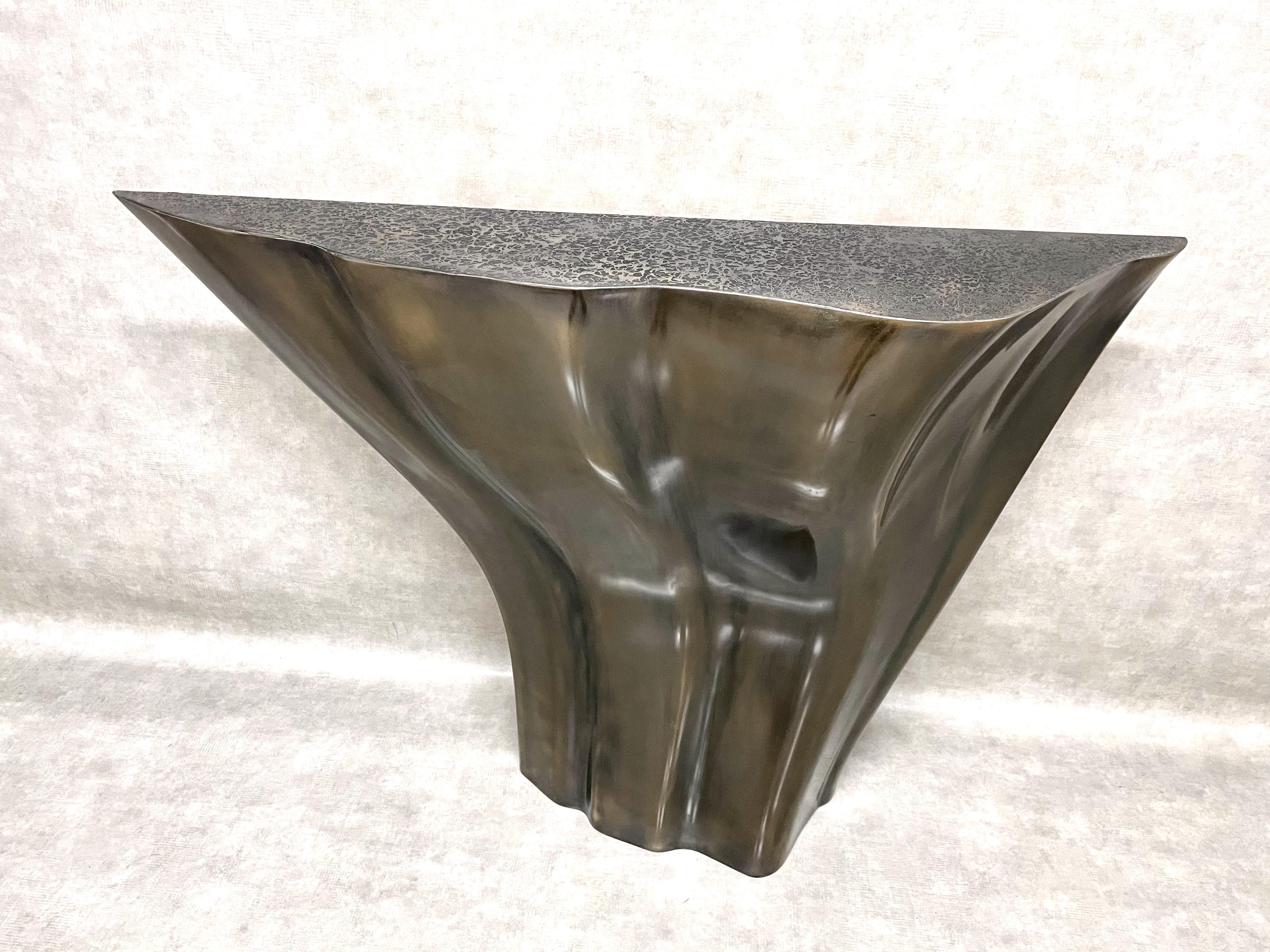 French O2 by Frédérique Domergue - Limited-edition, sculptural console table, bronze For Sale