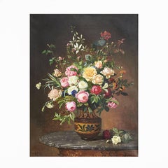 O.A. Hermansen, Flowers in a Vase on Table, Denmark 1888