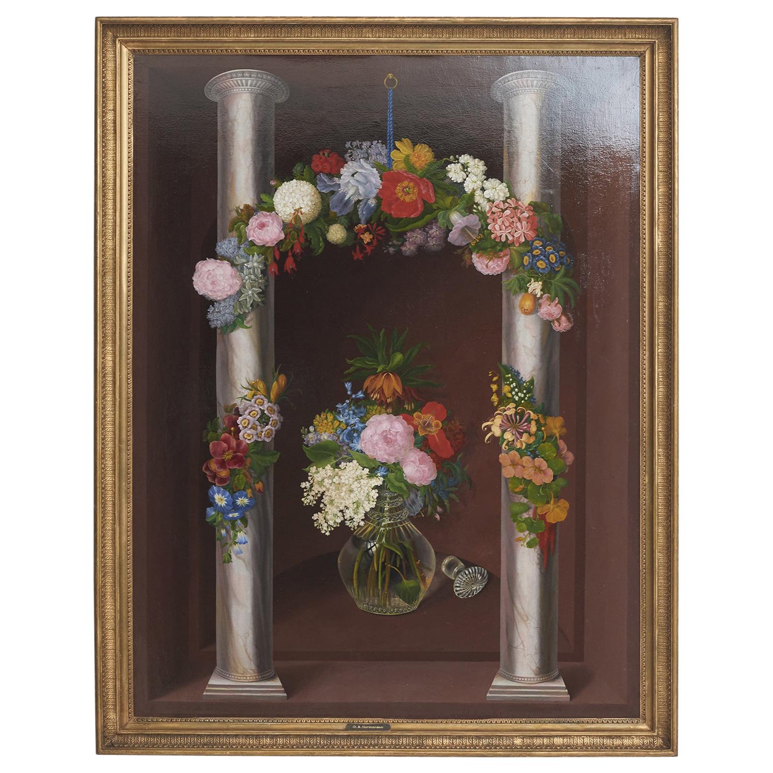 O.A. Hermansen, Large Flower Painting For Sale