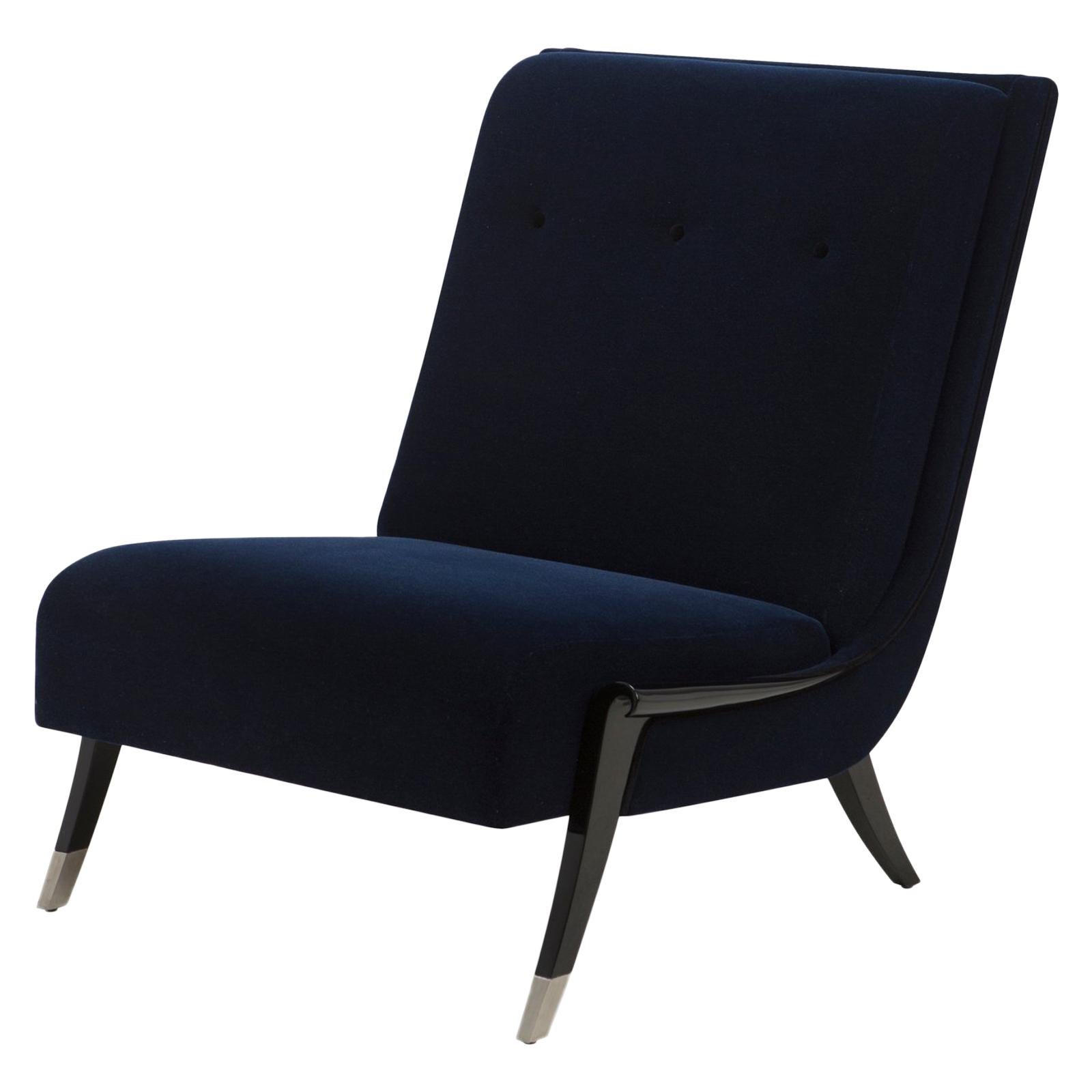Oackland Armchair with Mahogany Structure and High Quality Blue Fabric For Sale