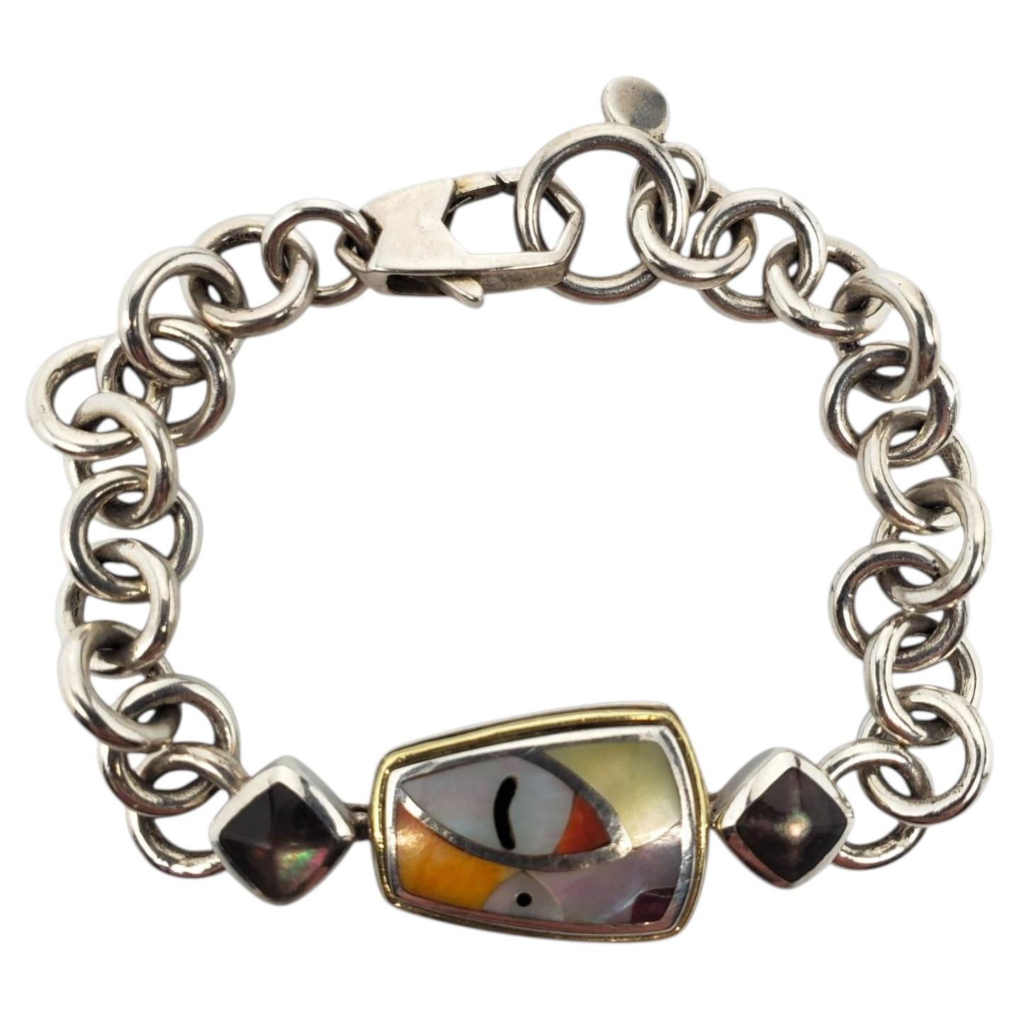Pulsera de eslabones OAG de plata de ley con incrustaciones de oro amarillo de 18 quilates n.º 24642