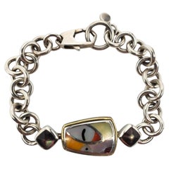 OAG Sterling Silver 18K Yellow Gold Inlay Link Bracelet #24642