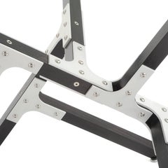 Oahu 'In Stock' Airy Modern Industrial Dining Table Glass Top Metal & Black Wood