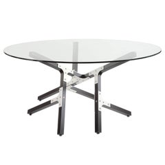 Oahu 'In Stock' Airy Modern Industrial Dining Table Glass Top Metal & Black Wood