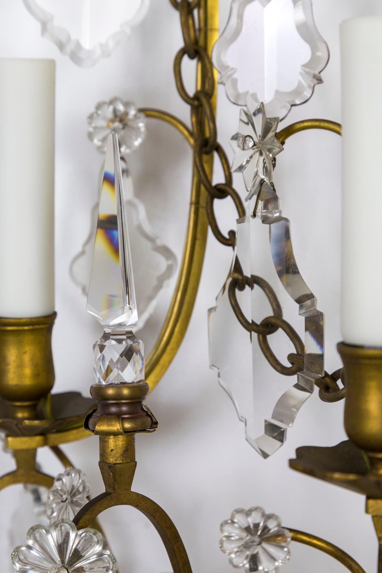 Crystal and Gilt Bronze 3-Light Belle Époque Sconces.  5