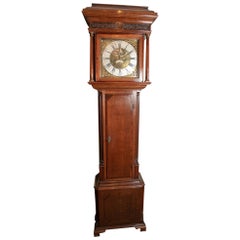 Oak 18th Century Brass Square Dial Moon Phase Clock by David Collier of Gatley