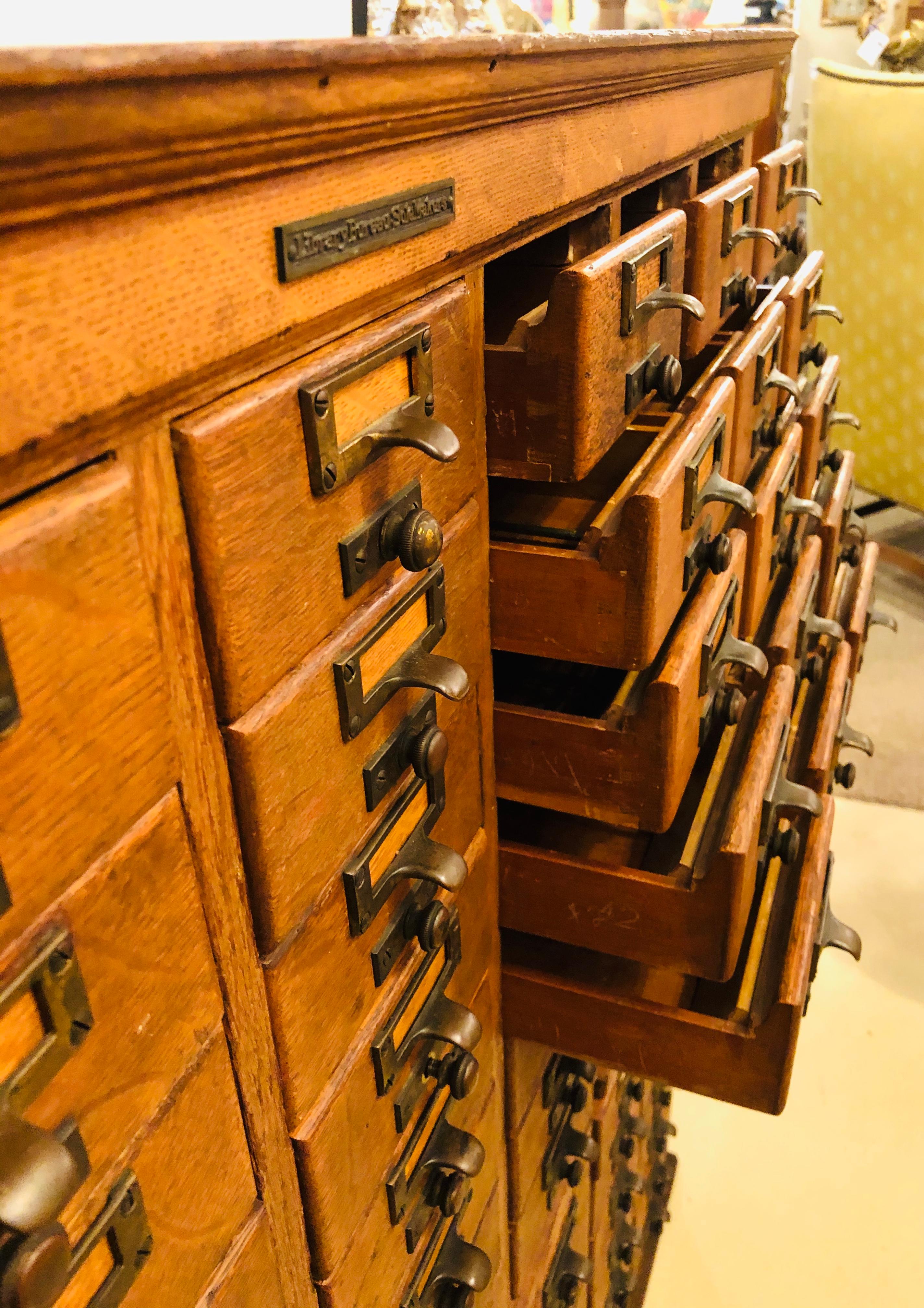 Oak 1920s Library Bureau Sole Maker Card Catalog Cabinet 105 Drawer 7