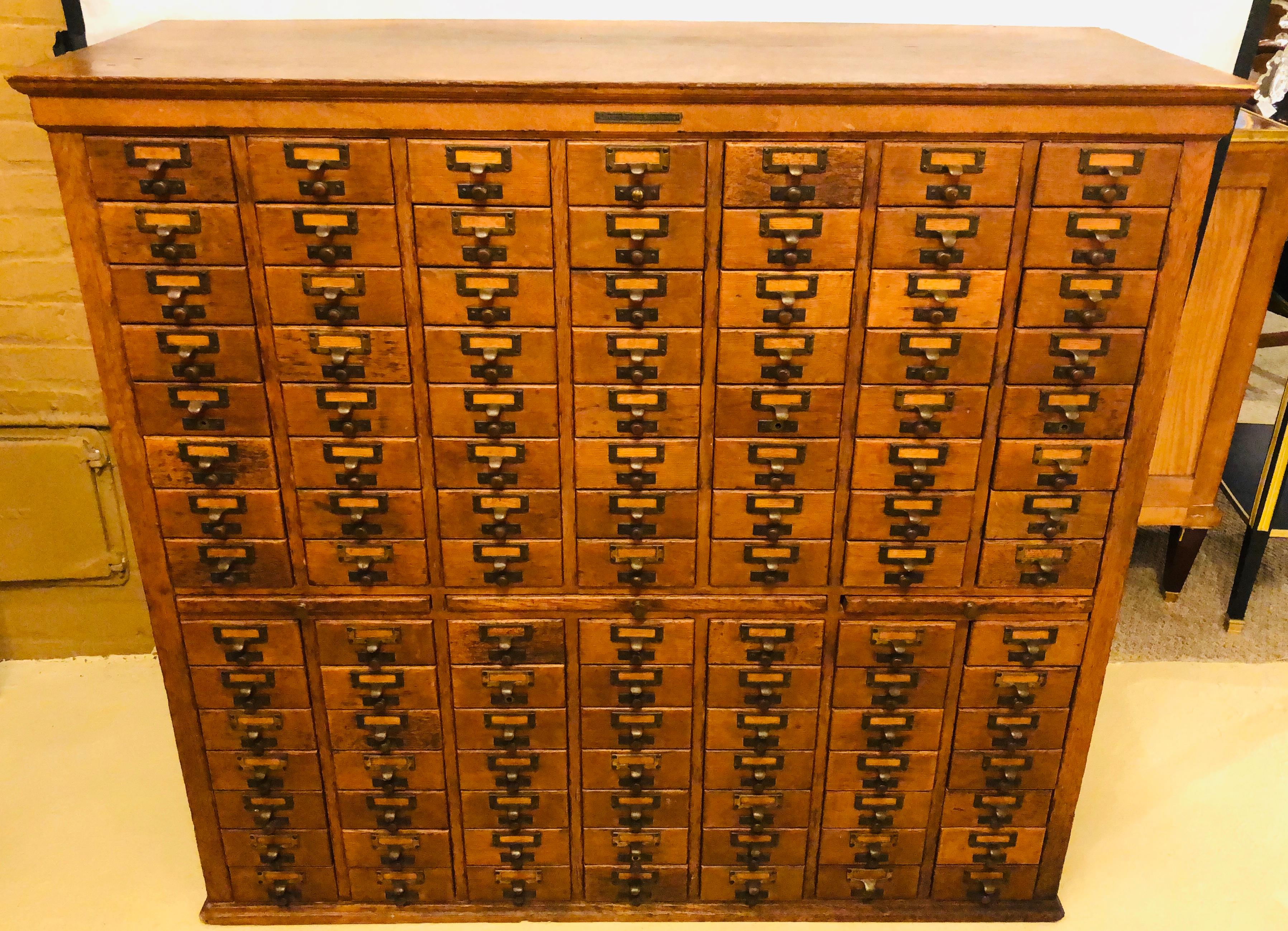 20th Century Oak 1920s Library Bureau Sole Maker Card Catalog Cabinet 105 Drawer