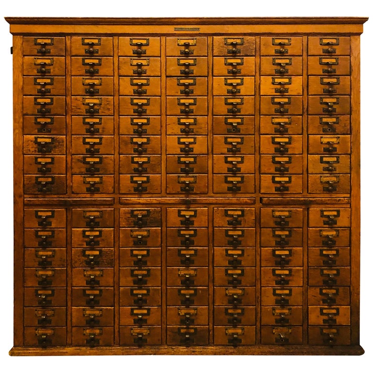 Oak 1920s Library Bureau Sole Maker Card Catalog Cabinet 105 Drawer At 1stdibs