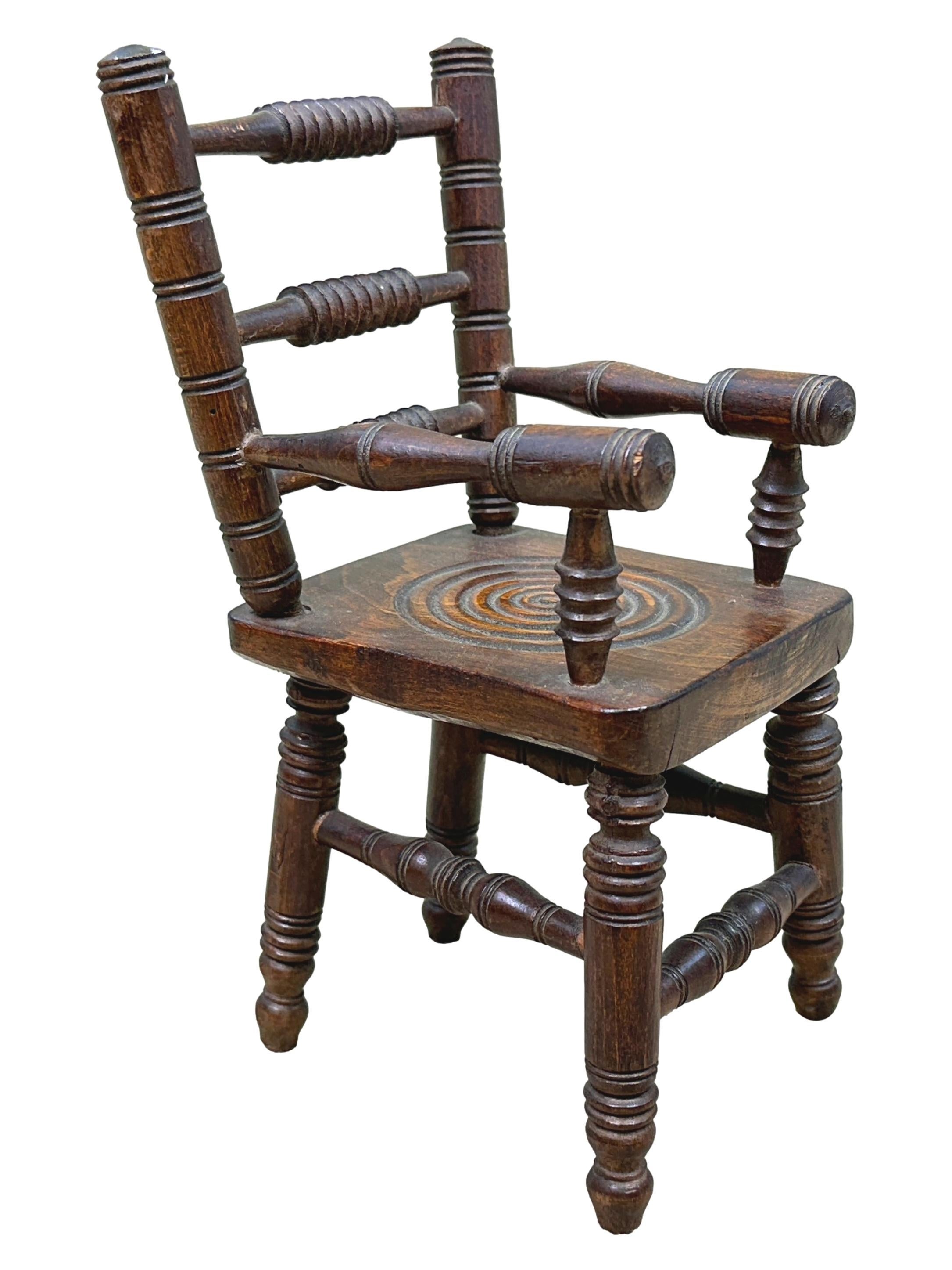 English Oak 19th Century Miniature Kitchen Windsor Chair For Sale