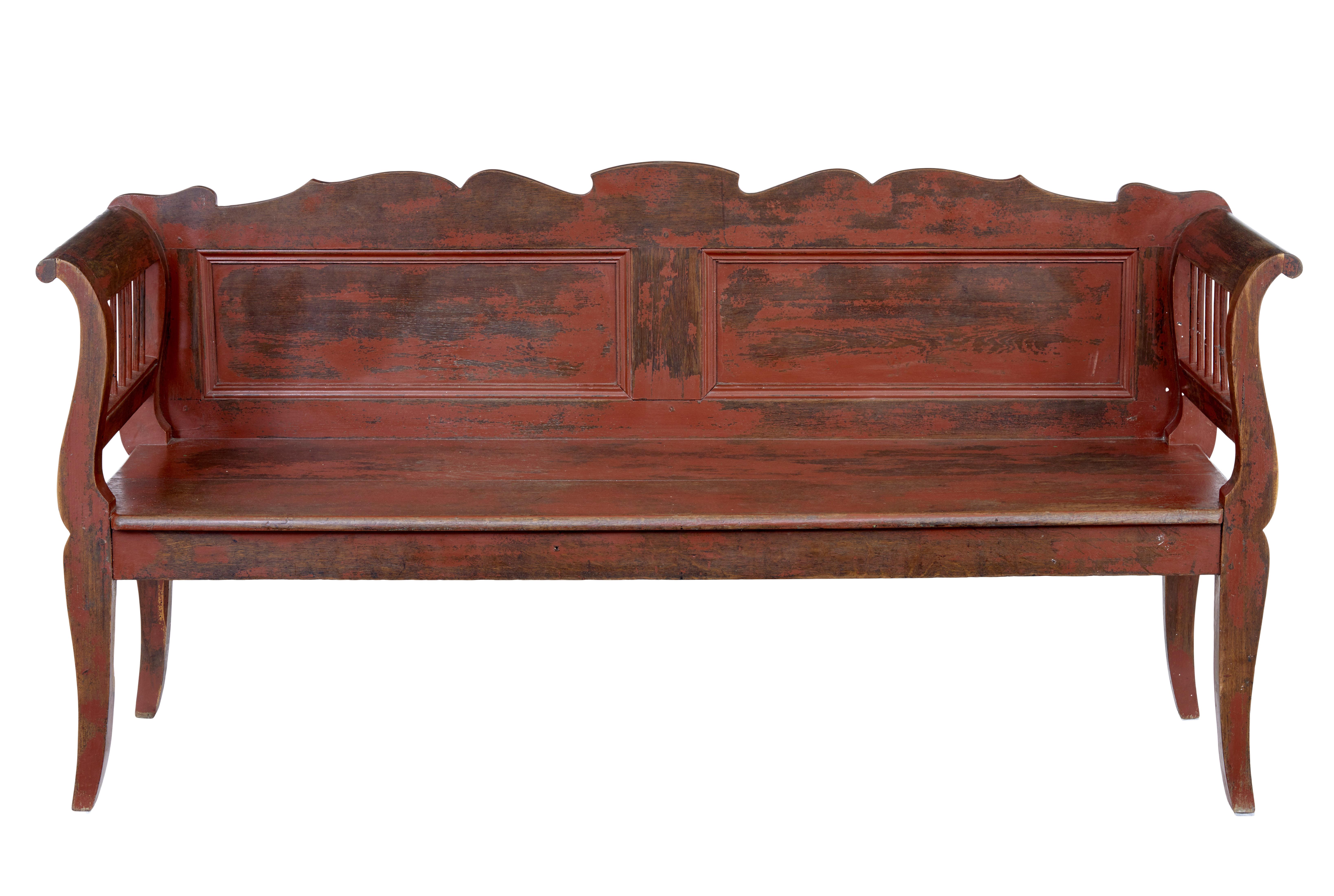 Carved Oak 19th Century Painted Swedish Bench