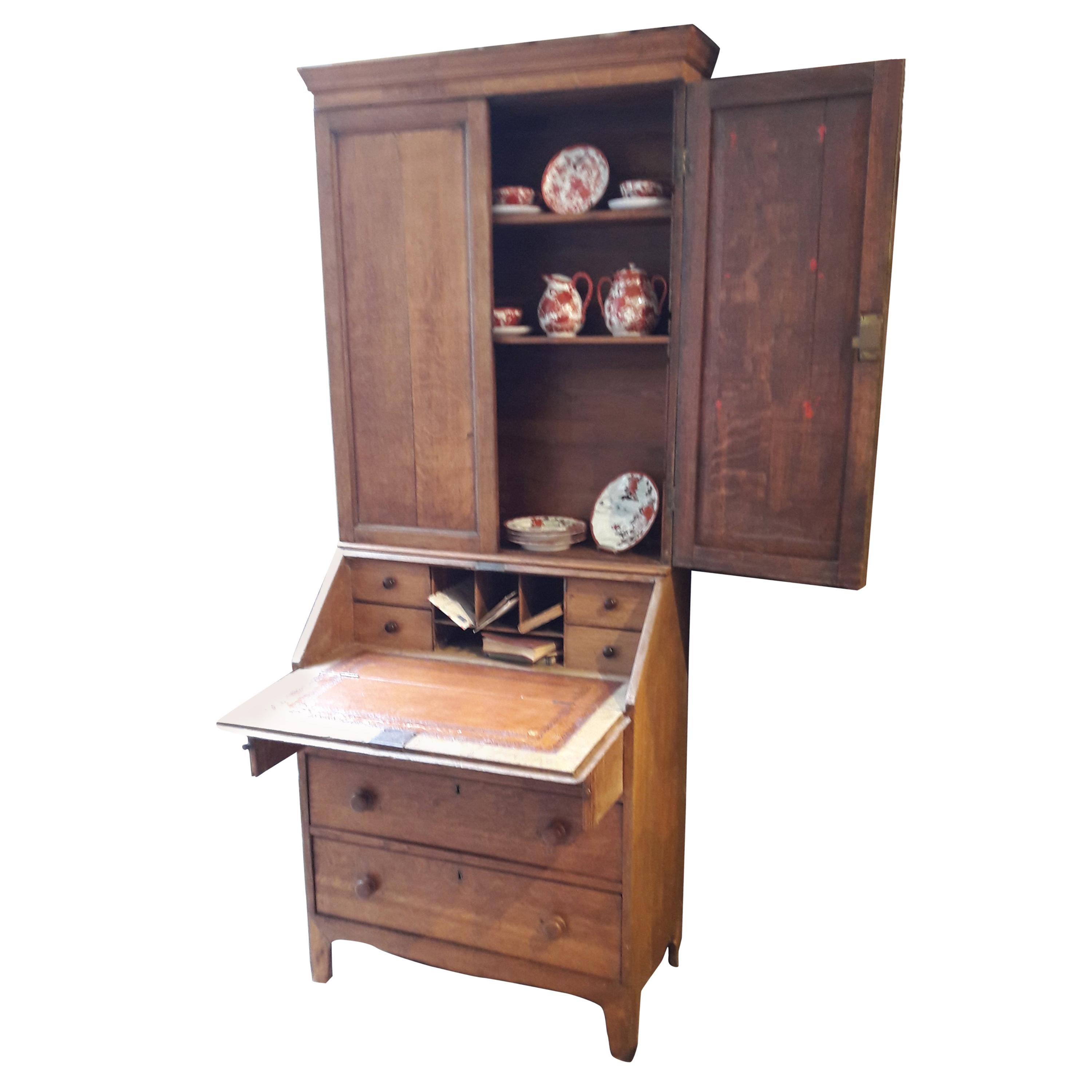 Oak 19th Century Secretaire Bookcase For Sale