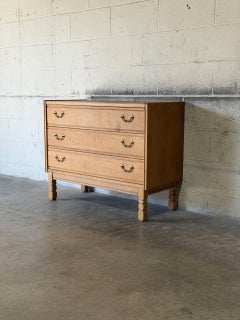 Oak 3 Drawer Dresser Chest with Brass Pulls Mid-Century Modern 1960s