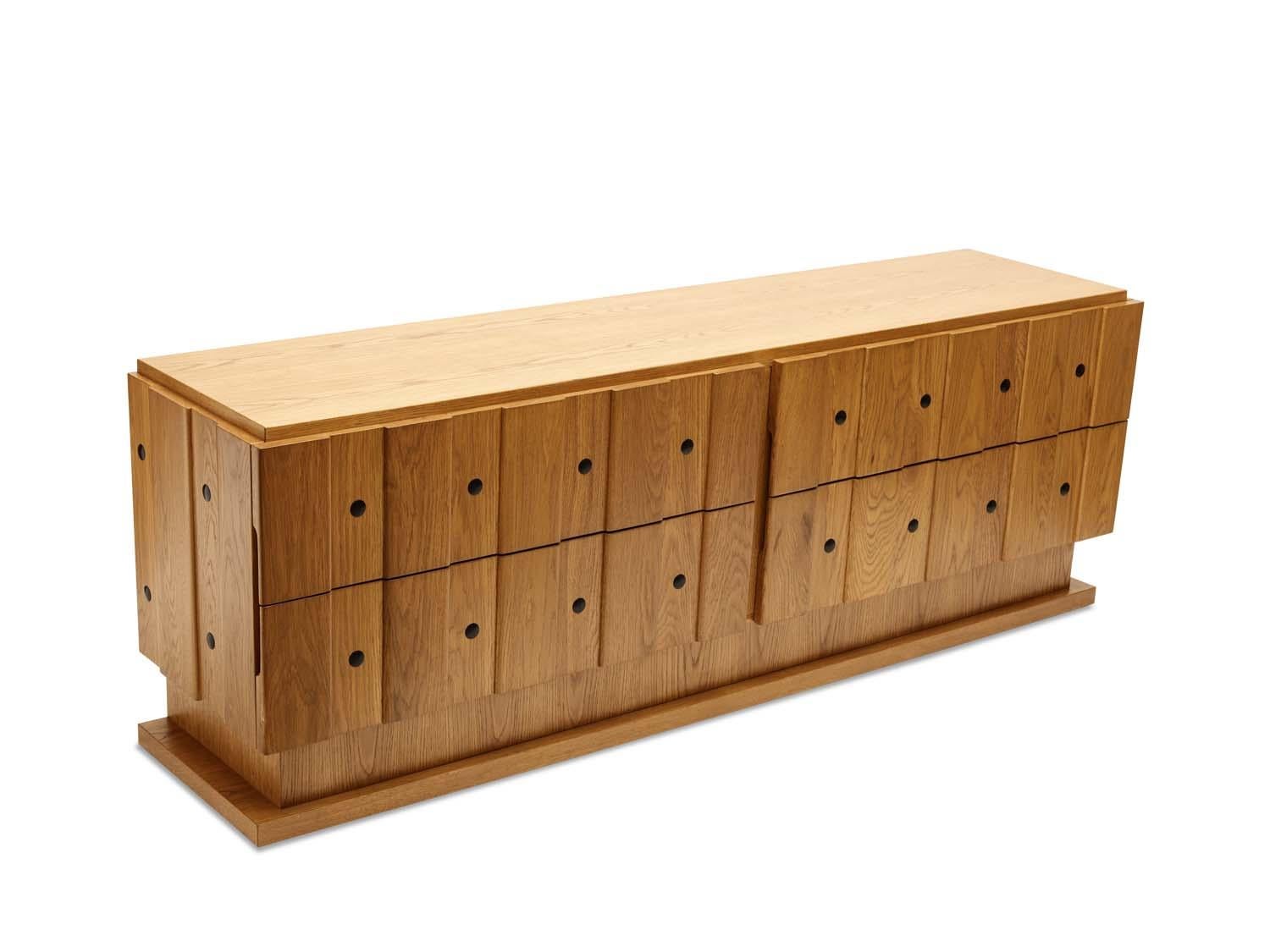 The Ojai dresser features four board and batten drawers with iron details. Available in 60