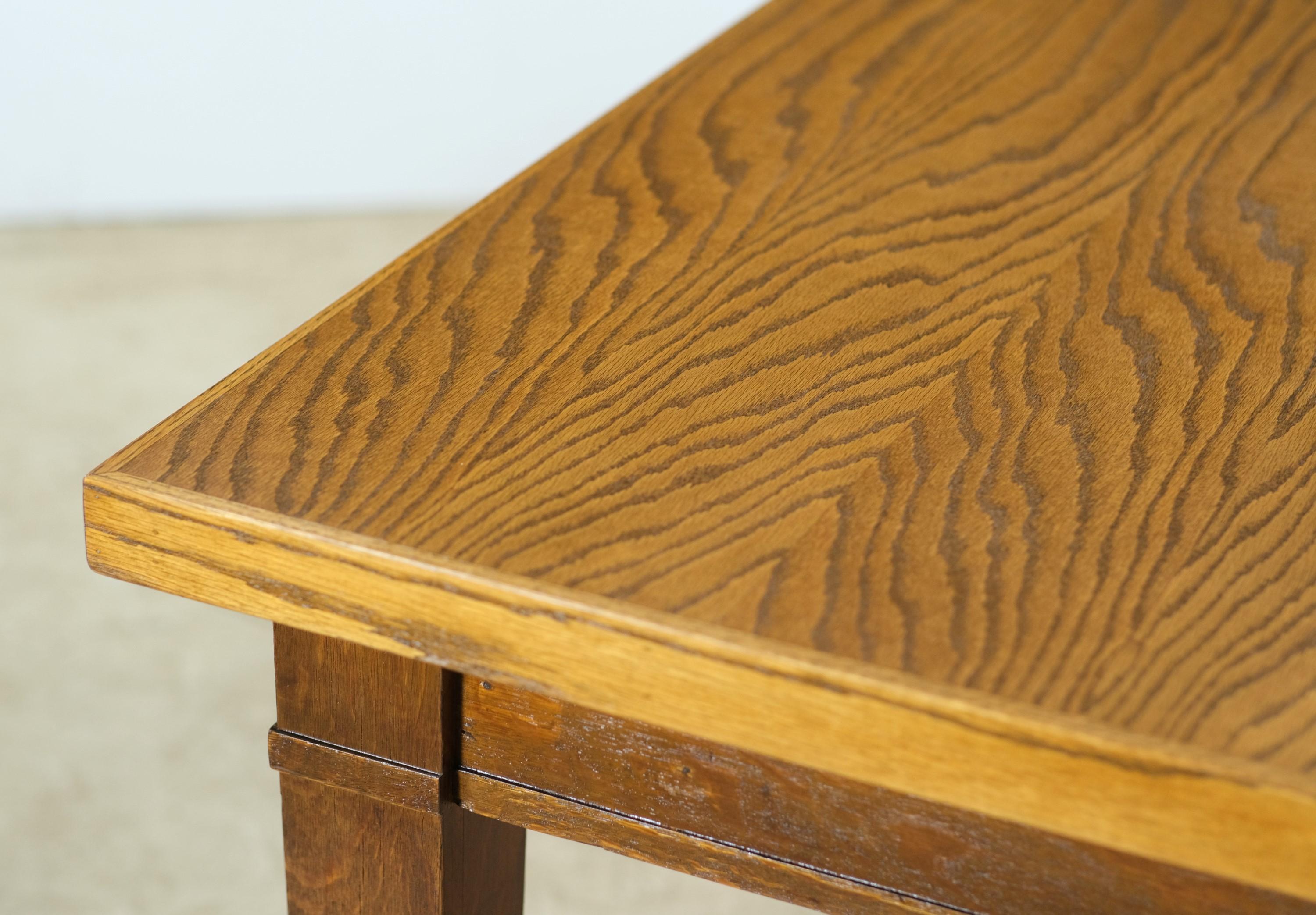 Oak 5 Leg Library Table 6 Drawers Brass Details Refinished 2